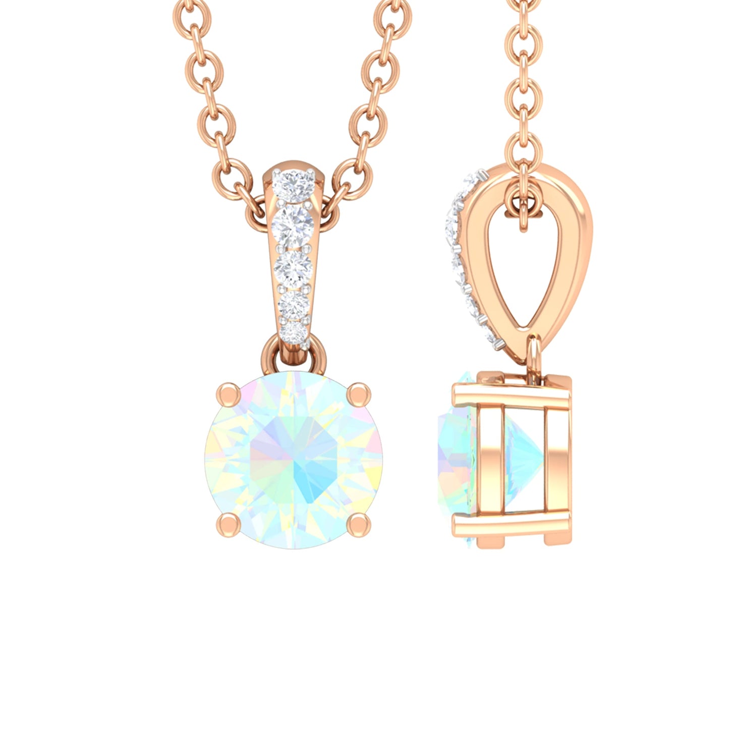 Round Shape Ethiopian Opal Pendant with Diamond Bail