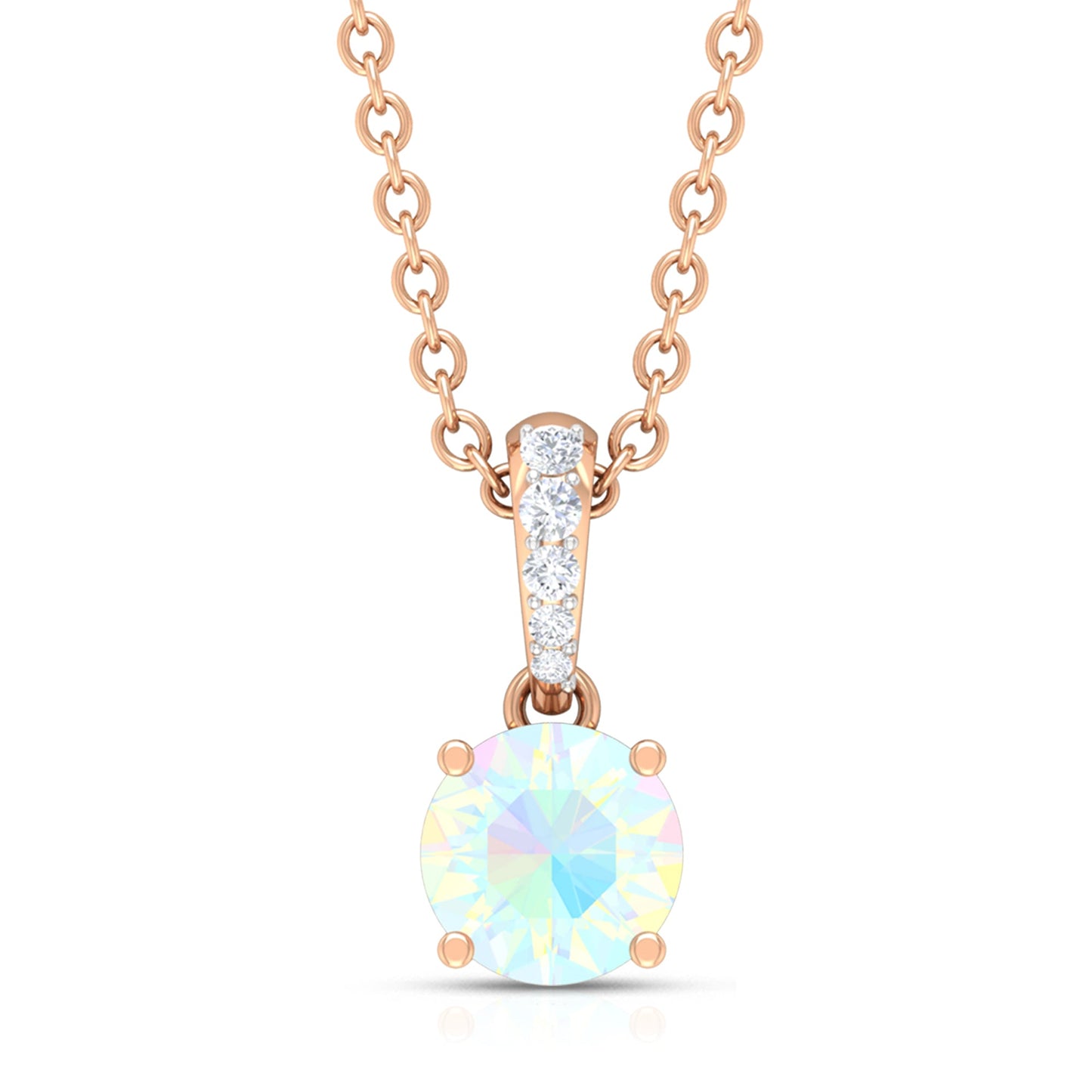 Round Shape Ethiopian Opal Pendant with Diamond Bail
