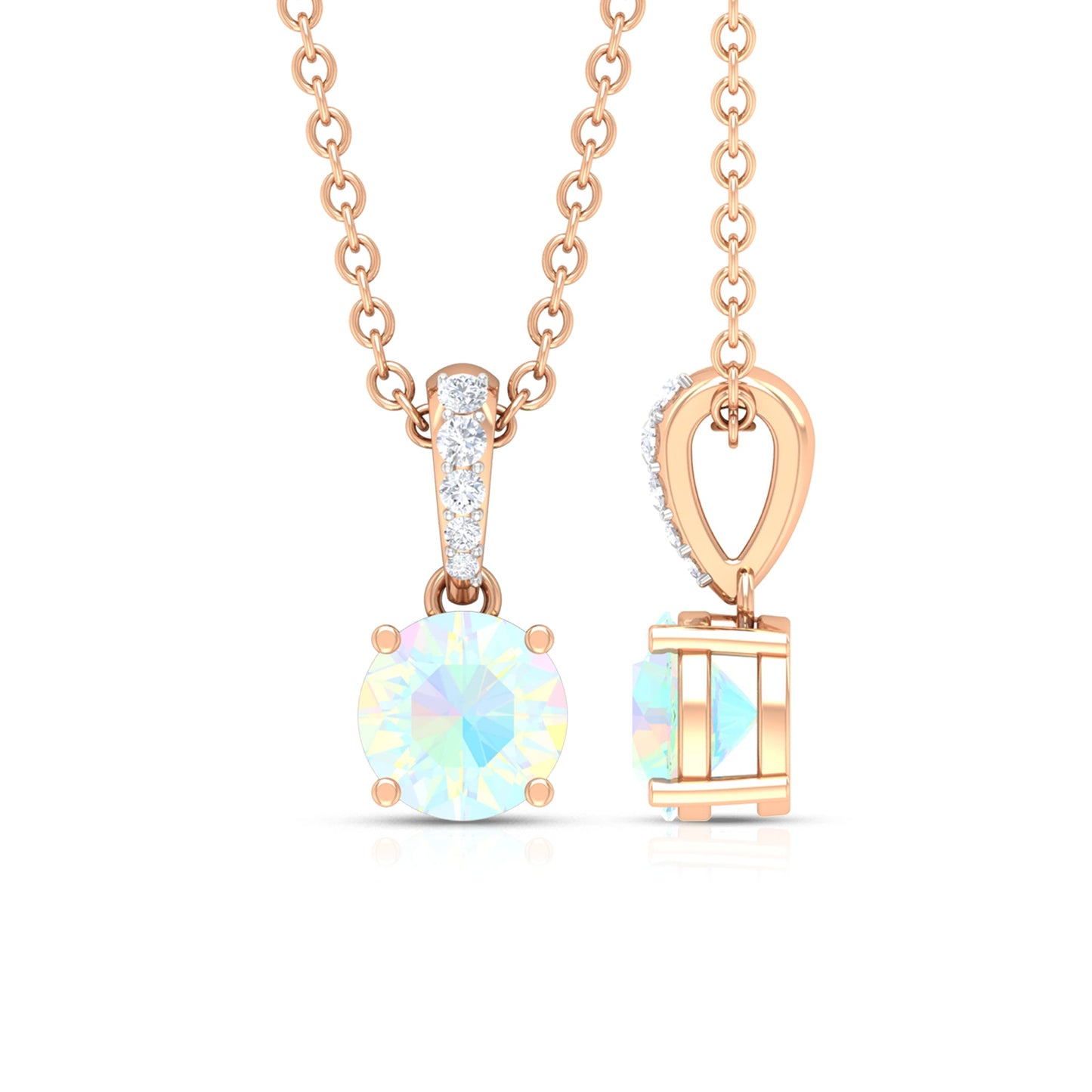 Round Shape Ethiopian Opal Pendant with Diamond Bail
