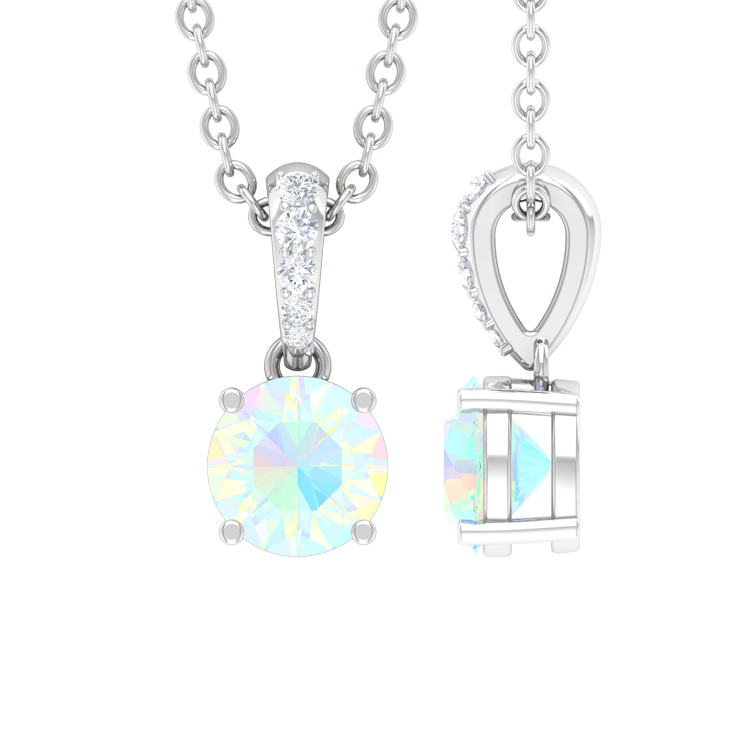 Round Shape Ethiopian Opal Pendant with Diamond Bail