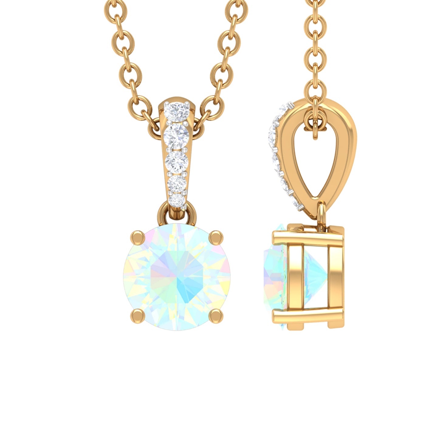 Round Shape Ethiopian Opal Pendant with Diamond Bail
