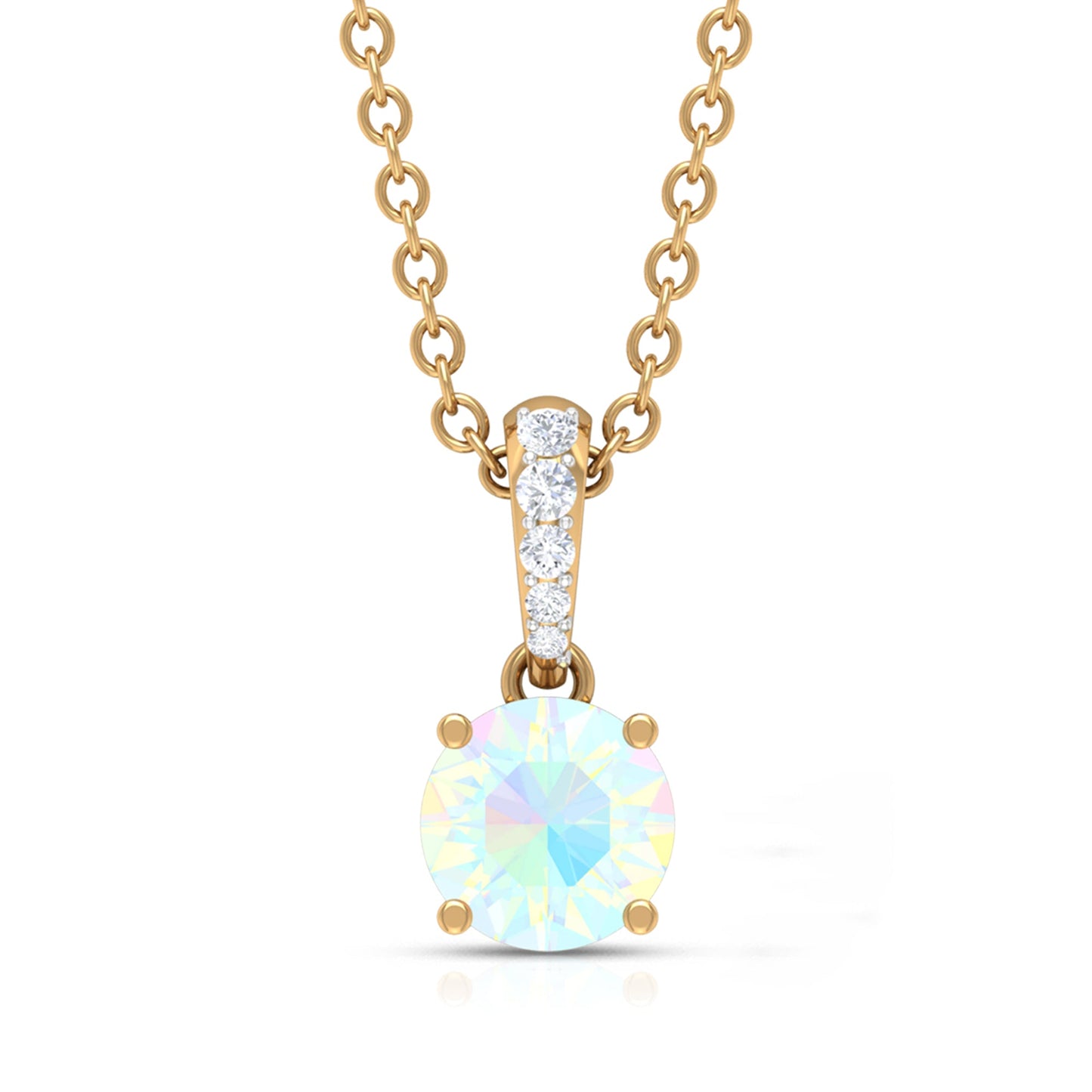 Round Shape Ethiopian Opal Pendant with Diamond Bail