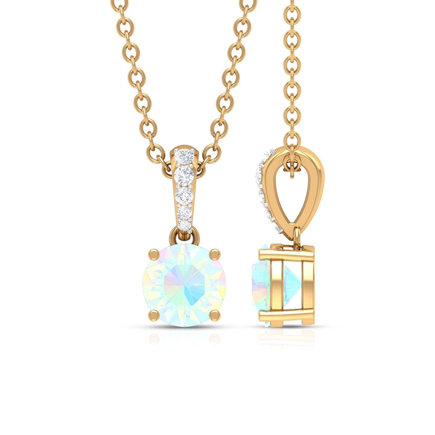 Round Shape Ethiopian Opal Pendant with Diamond Bail