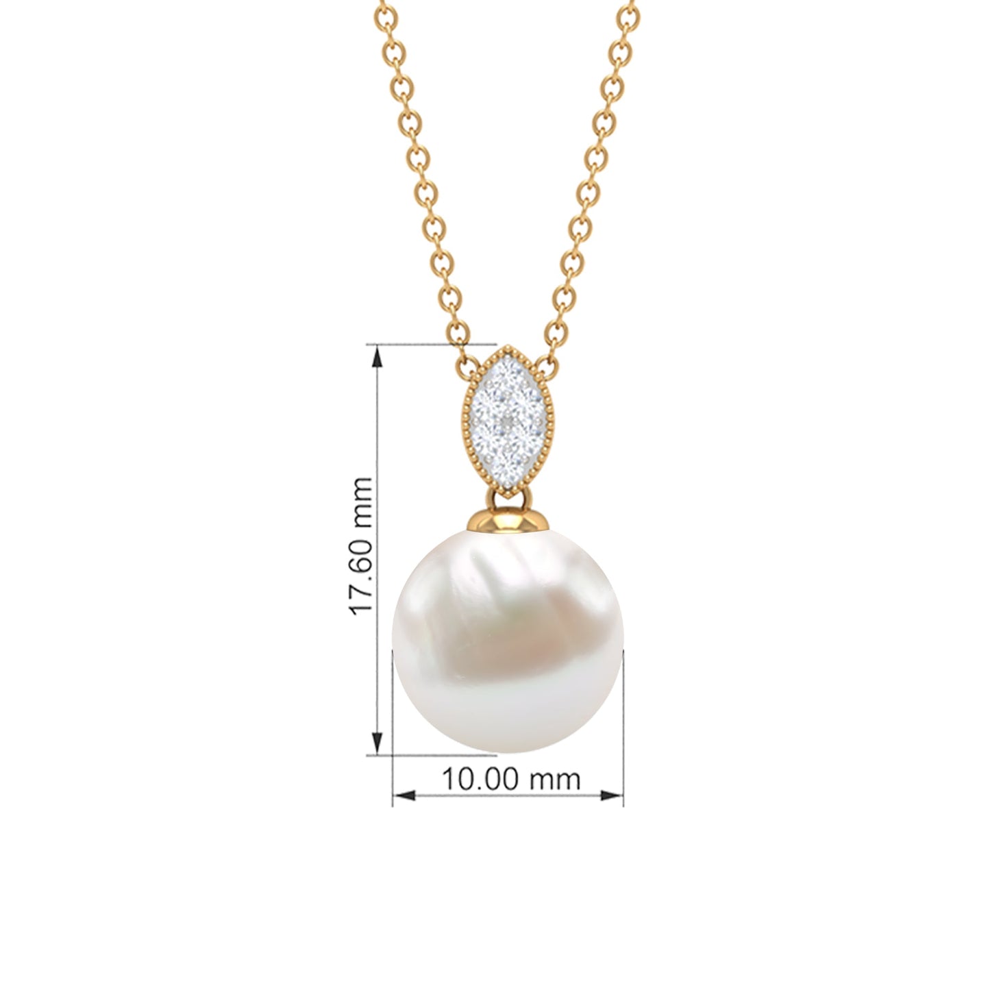 8 CT Marquise Shape Minimal Pendant with Freshwater Pearl Drop and Diamond