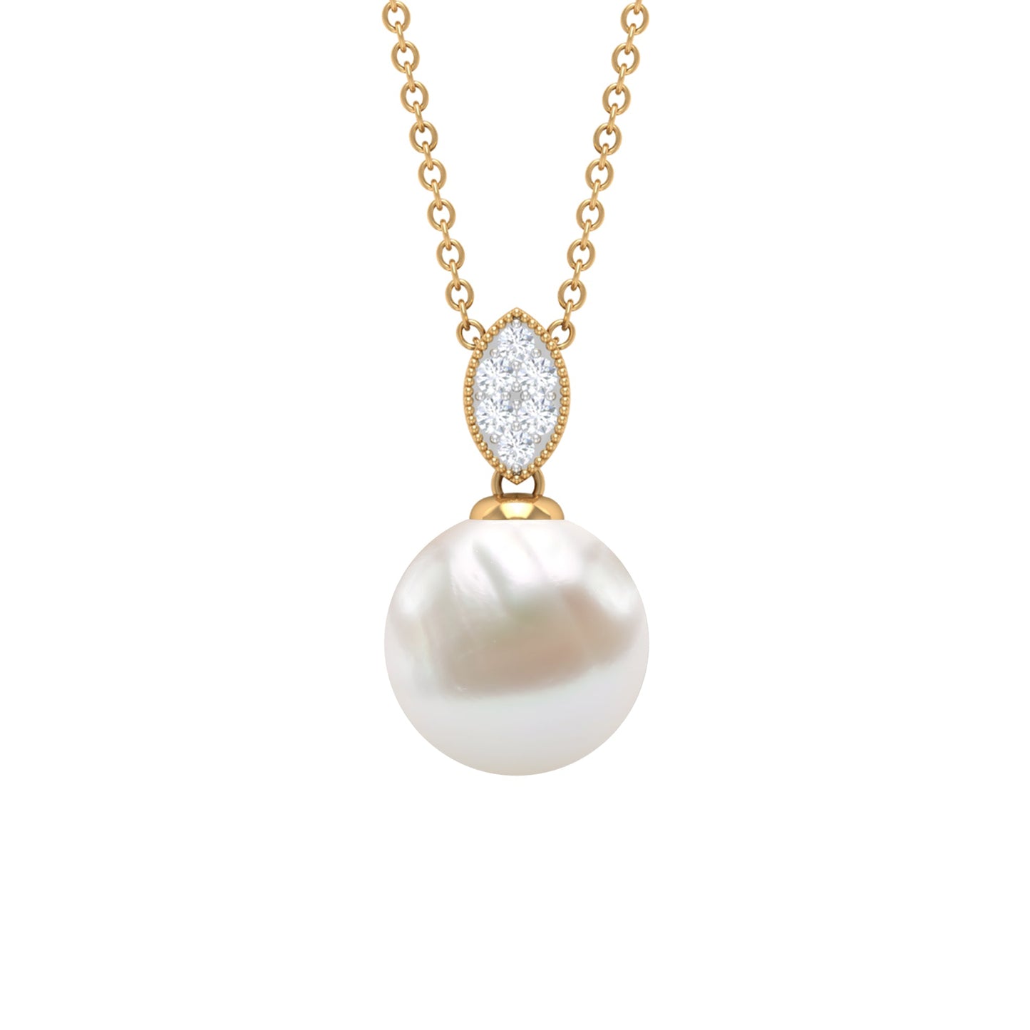 8 CT Marquise Shape Minimal Pendant with Freshwater Pearl Drop and Diamond