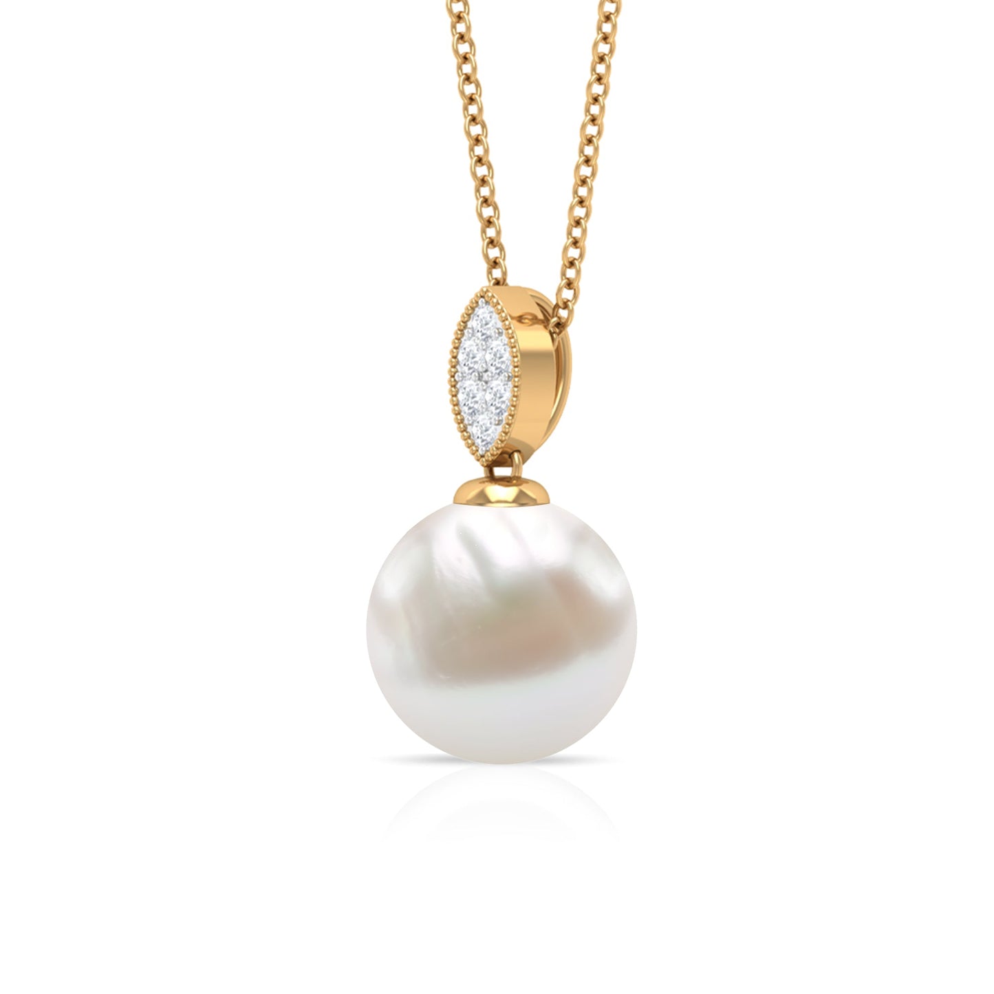 8 CT Marquise Shape Minimal Pendant with Freshwater Pearl Drop and Diamond