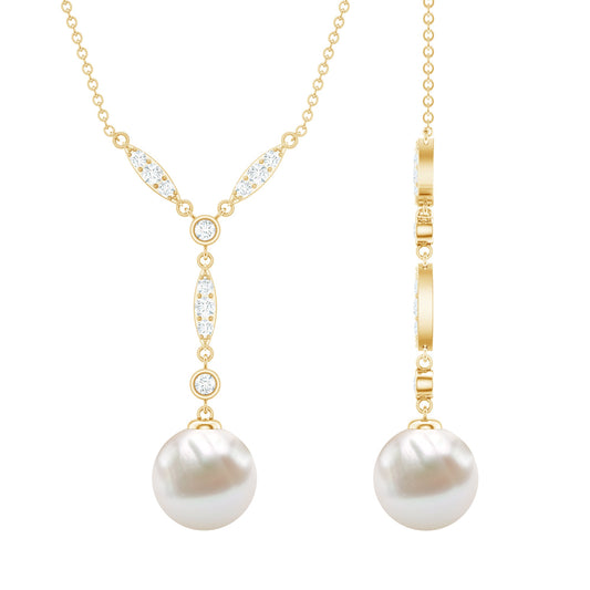 Natural Freshwater Pearl Bridal Necklace With Lab Diamond