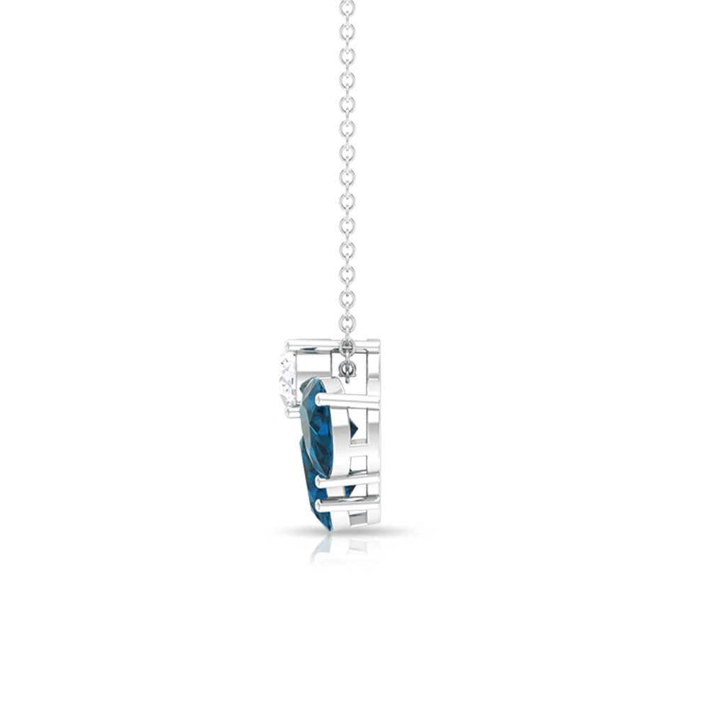 Real 2.37 Carat Pear Cut London Blue Topaz Flower Necklace