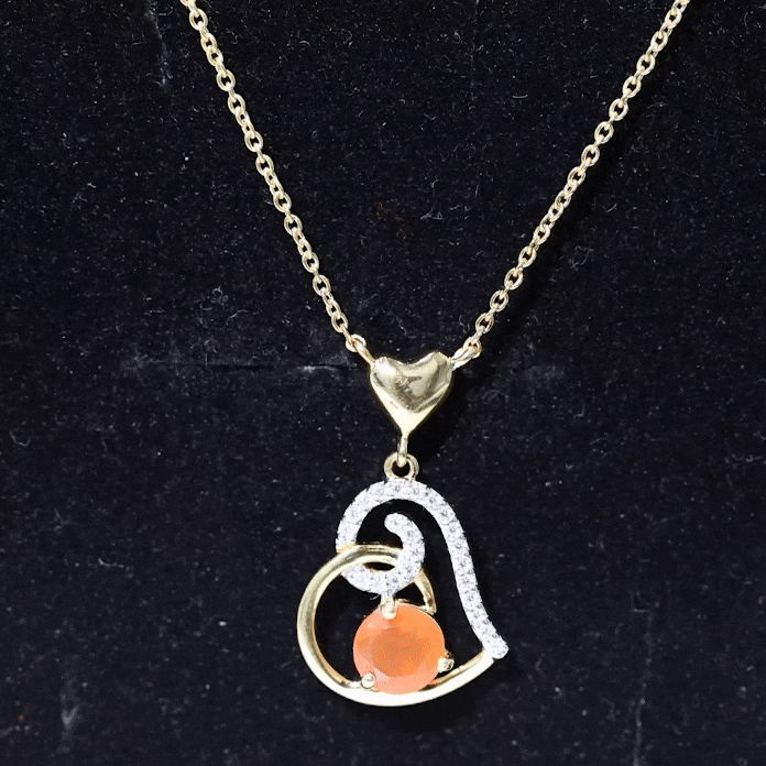 6MM Round Fire Opal and Diamond Heart Pendant Necklace