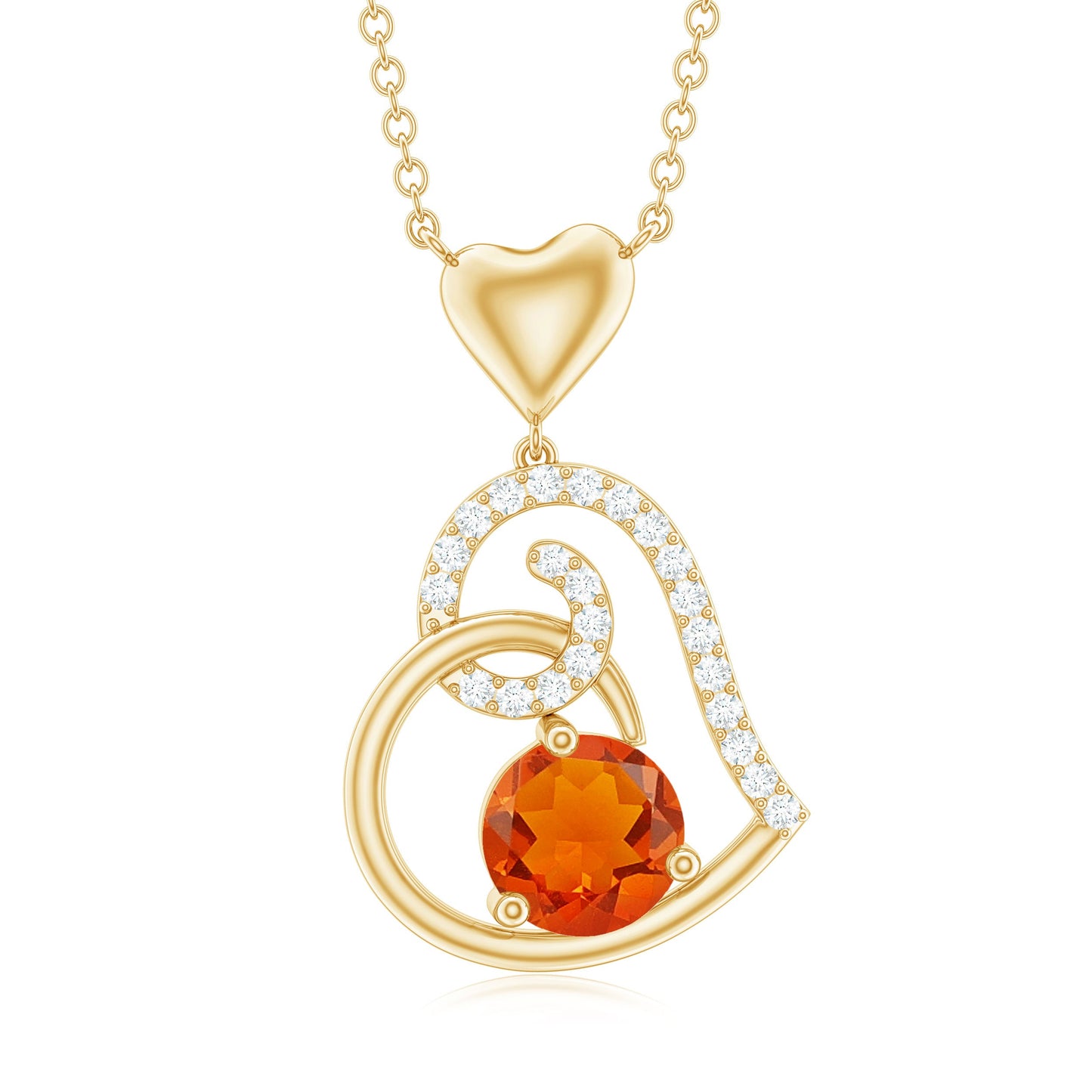 6MM Round Fire Opal and Diamond Heart Pendant Necklace