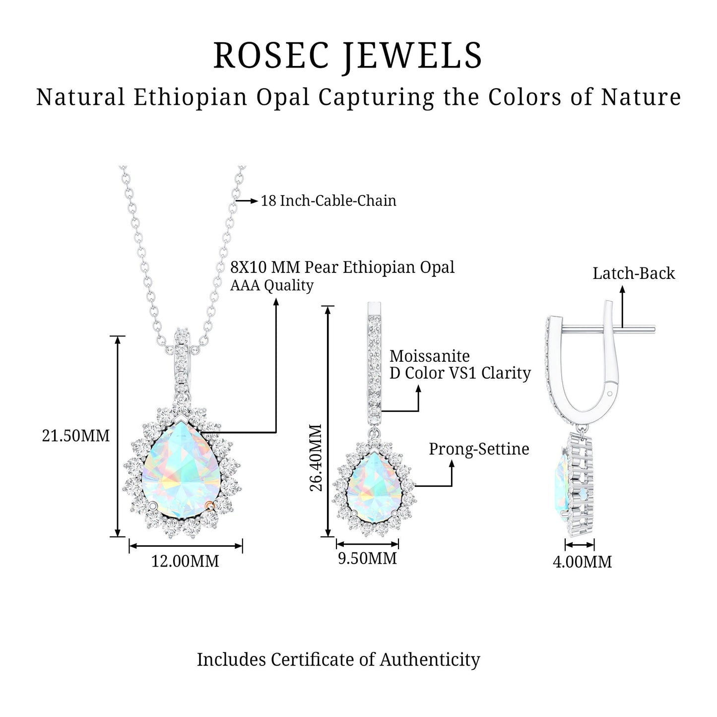 Ethiopian Opal and Moissanite Teardrop Jewelry Set