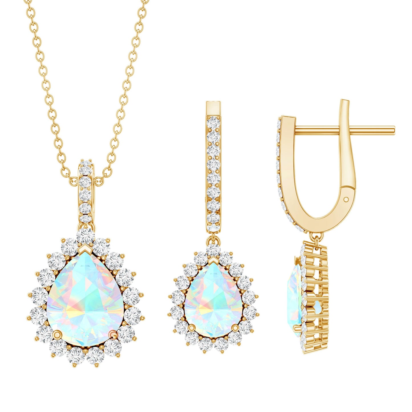 Ethiopian Opal and Moissanite Teardrop Jewelry Set