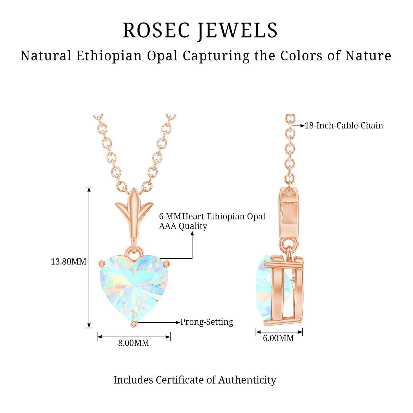 6MM Heart Shape Ethiopian Opal Necklace With Chain