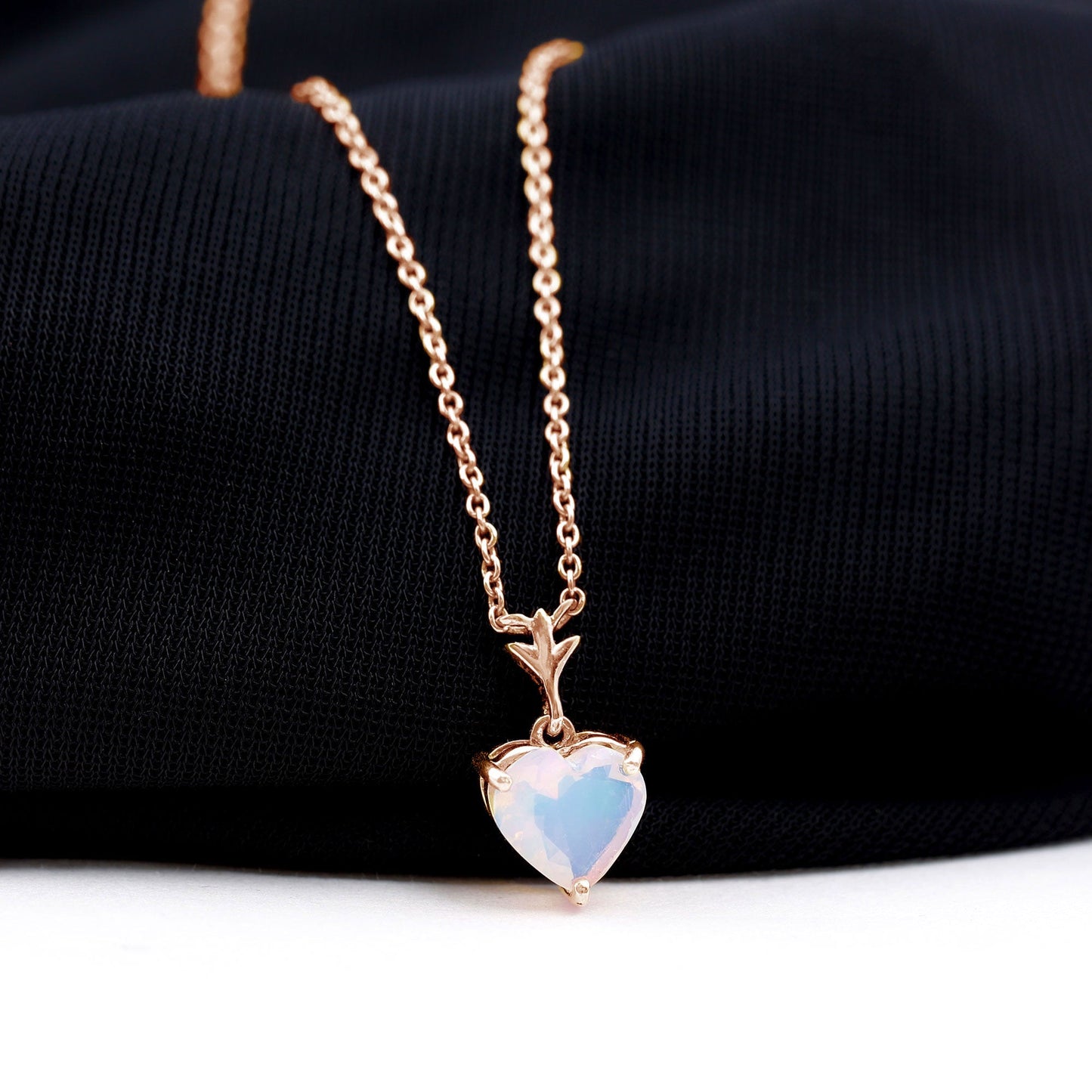 6MM Heart Shape Ethiopian Opal Necklace With Chain