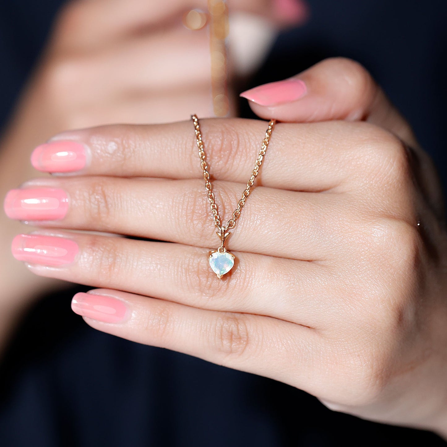 6MM Heart Shape Ethiopian Opal Necklace With Chain