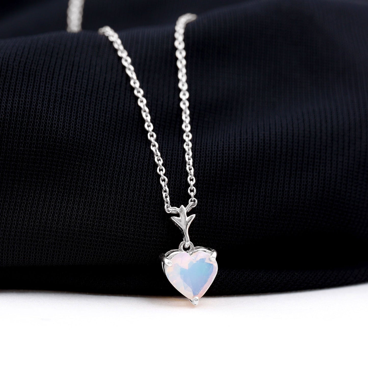 6MM Heart Shape Ethiopian Opal Necklace With Chain