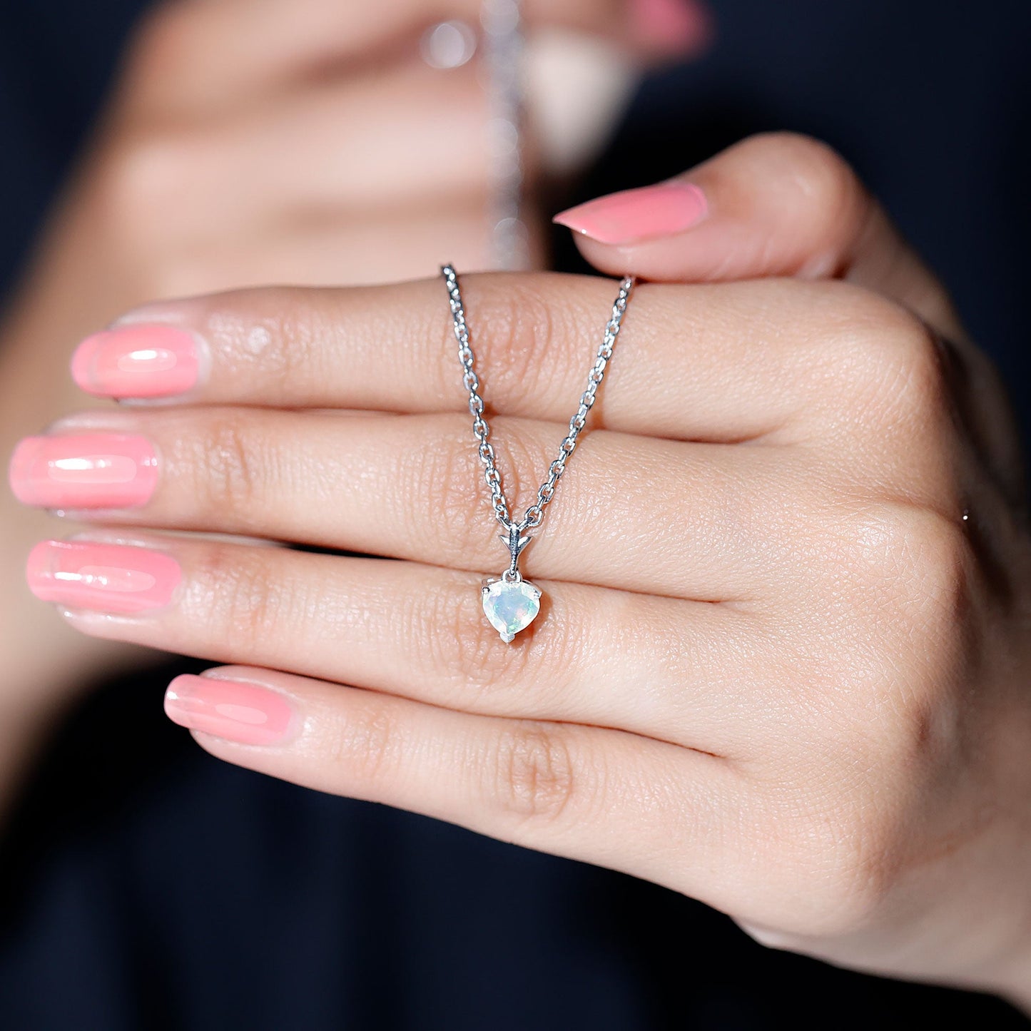 6MM Heart Shape Ethiopian Opal Necklace With Chain