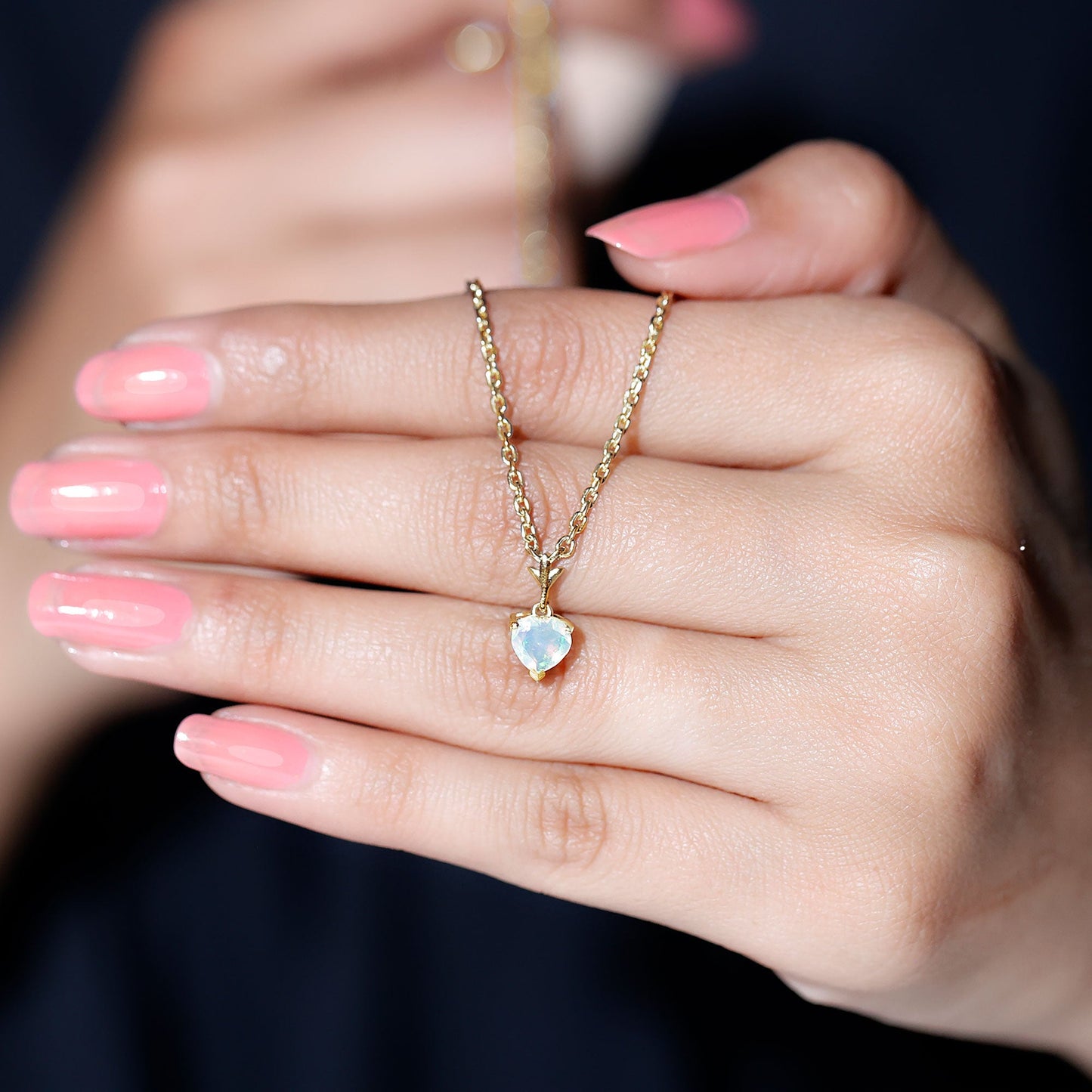 6MM Heart Shape Ethiopian Opal Necklace With Chain