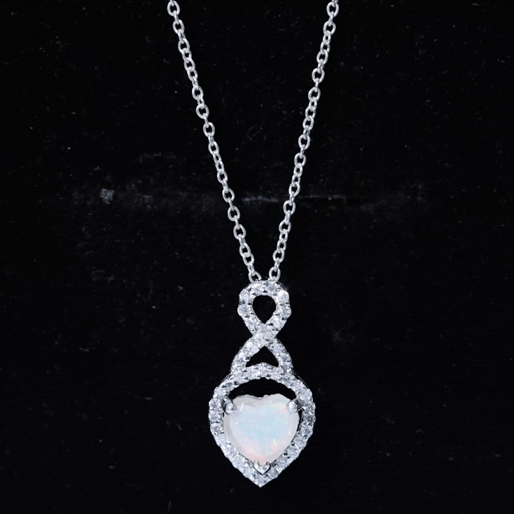 2 Carat Heart Shape Ethiopian Opal Infinity Pendant with Moissanite