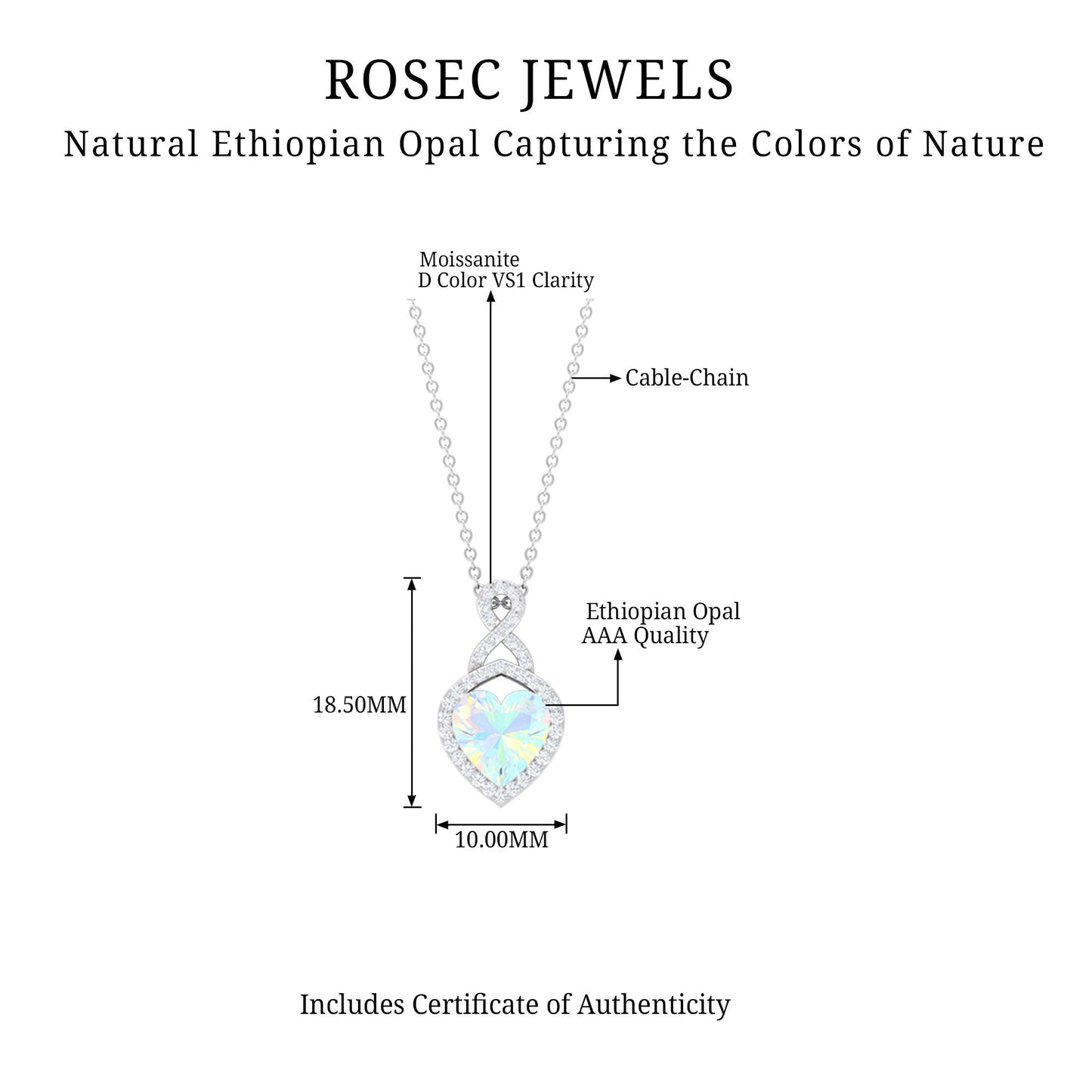 2 Carat Heart Shape Ethiopian Opal Infinity Pendant with Moissanite