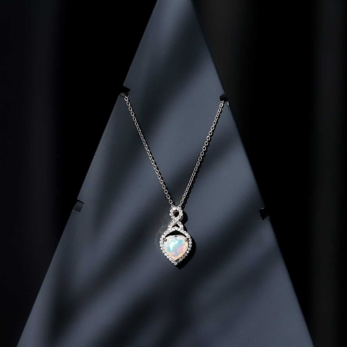 2 Carat Heart Shape Ethiopian Opal Infinity Pendant with Moissanite