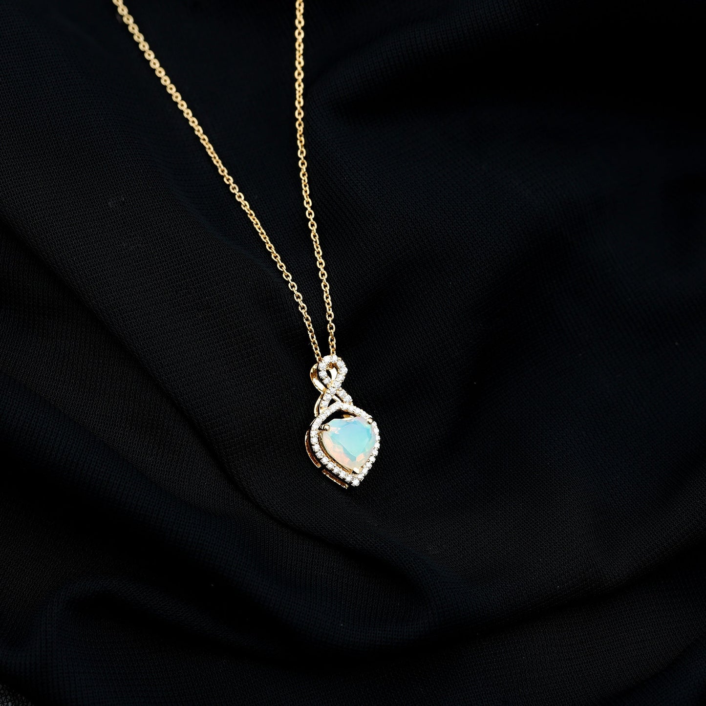 2 Carat Heart Shape Ethiopian Opal Infinity Pendant with Moissanite