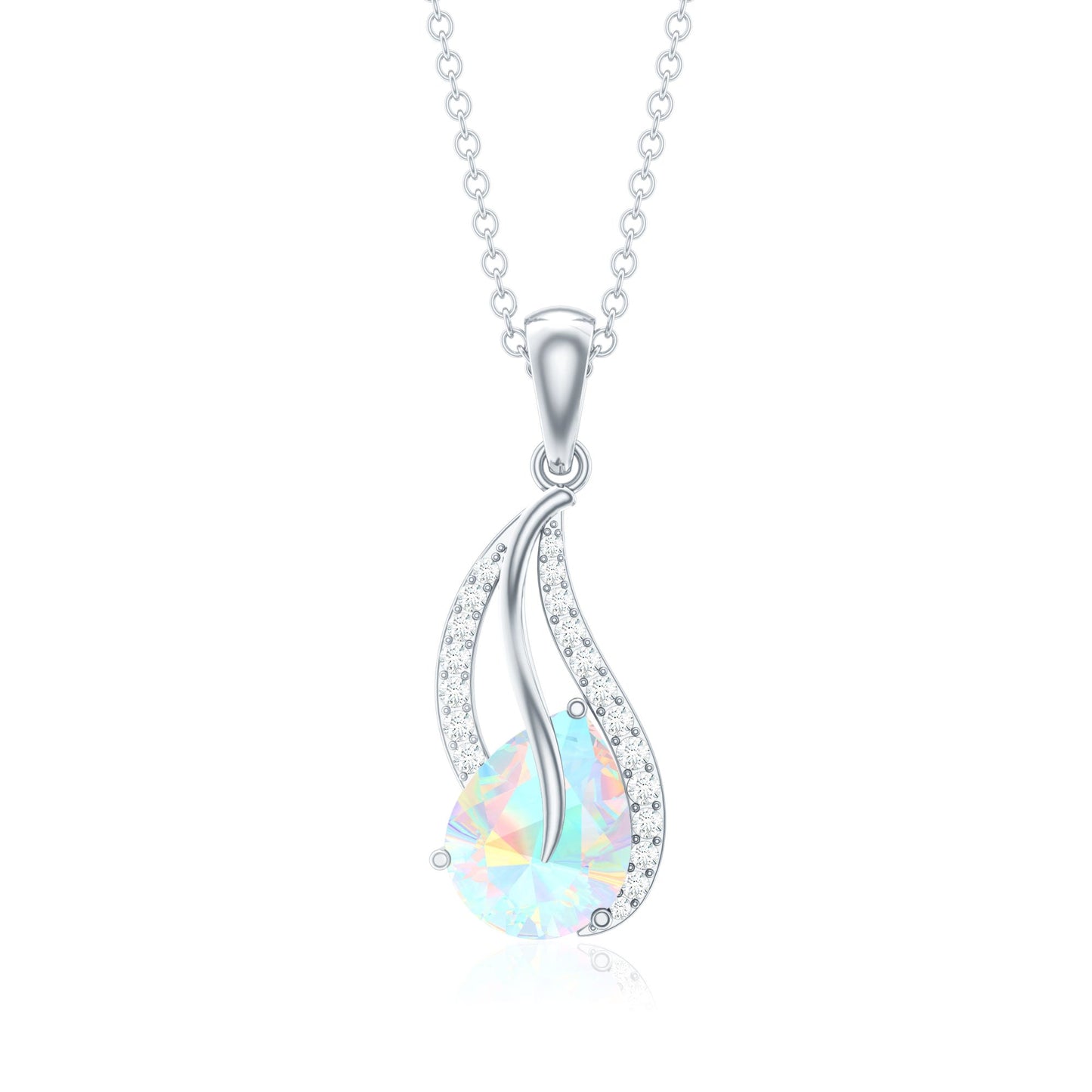 2 Carat Pear Shaped Ethiopian Opal and Diamond Leaf Pendant