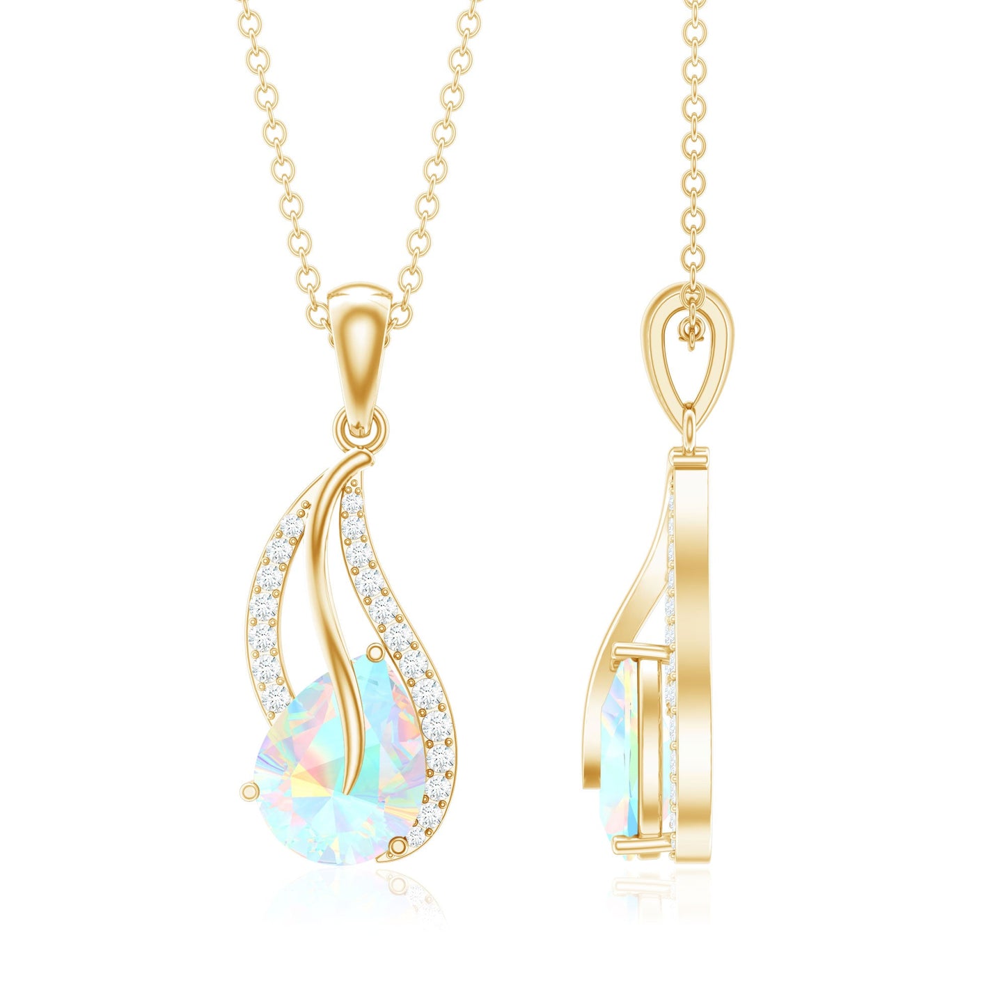 2 Carat Pear Shaped Ethiopian Opal and Diamond Leaf Pendant