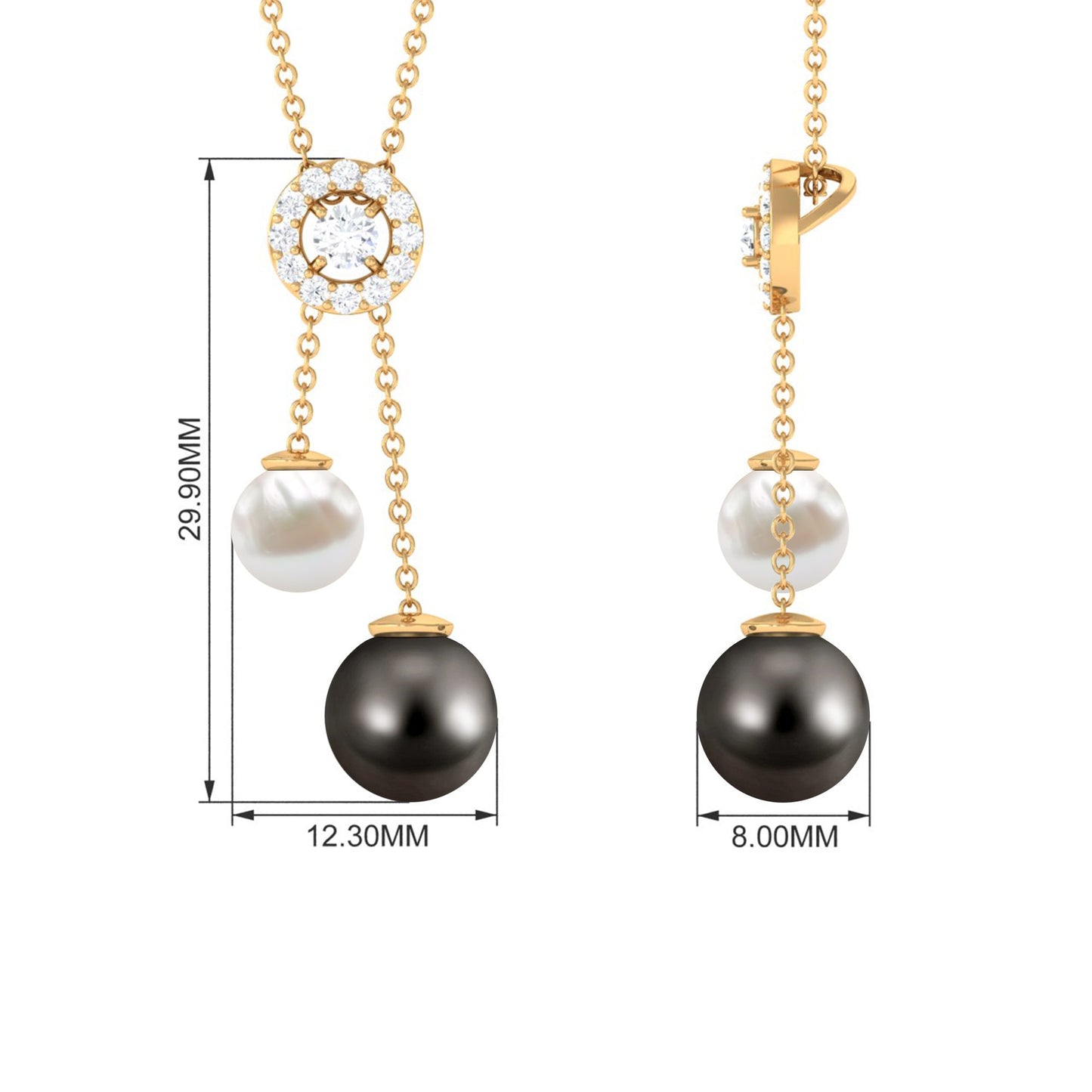 Freshwater and Tahitian Pearl Dangle Pendant with Moissanite