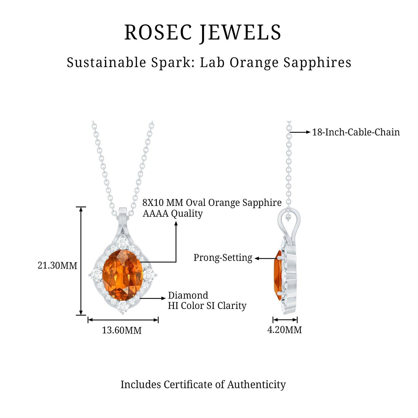 Oval Created Orange Sapphire Vintage Style Pendant with Diamond Halo