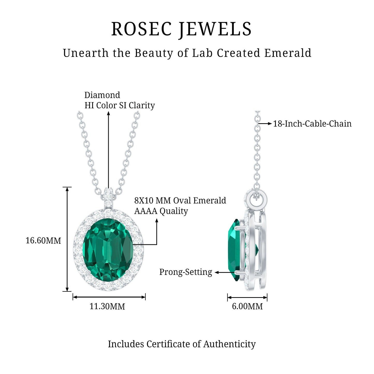 Oval Created Emerald Halo Pendant with Diamond Accent Bail