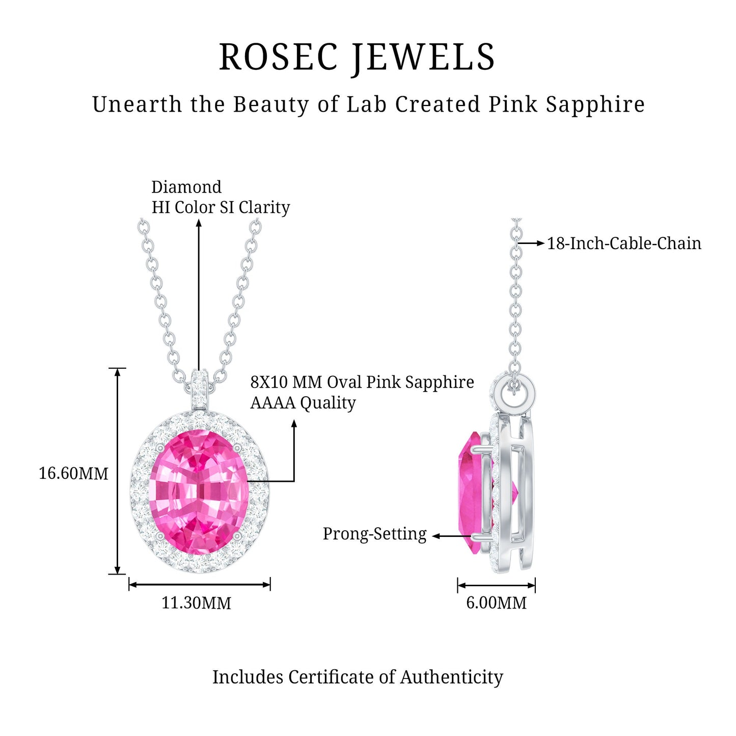 Oval Created Pink Sapphire Halo Pendant with Diamond