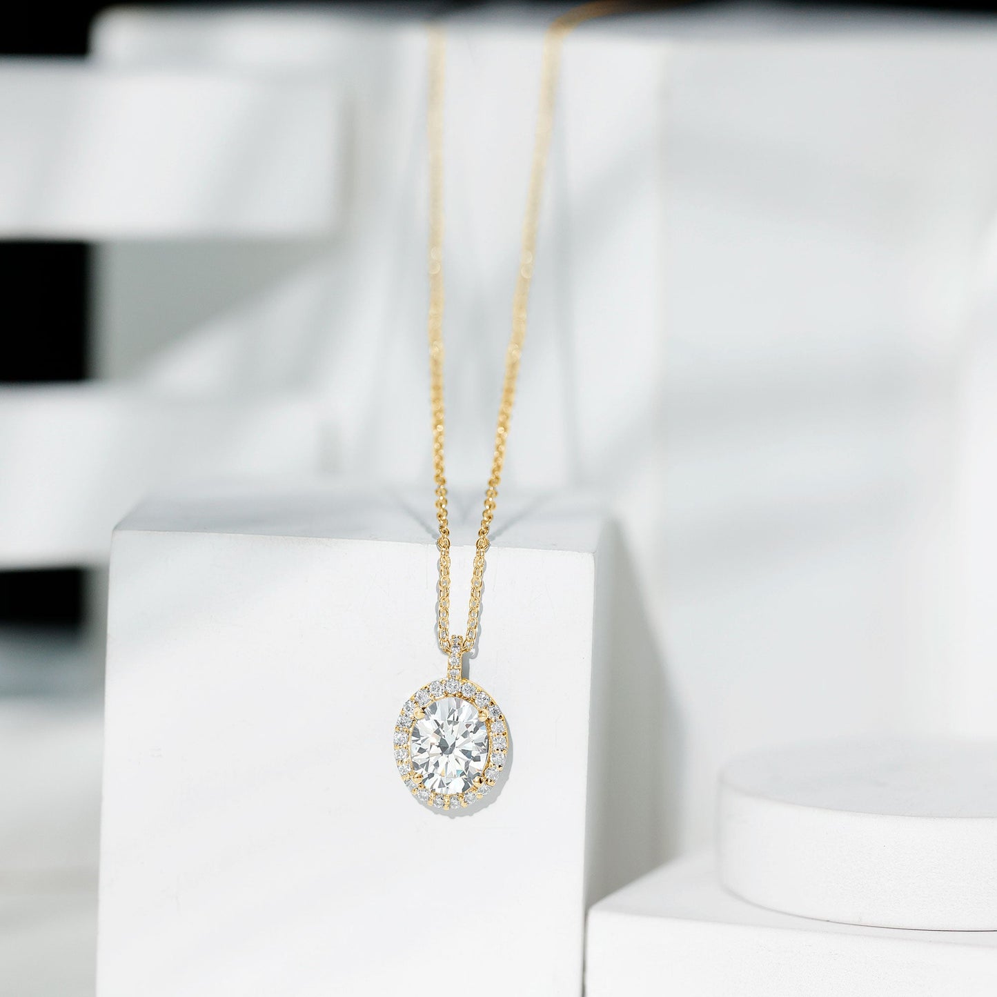 Oval Simulated Diamond Cocktail Halo Pendant