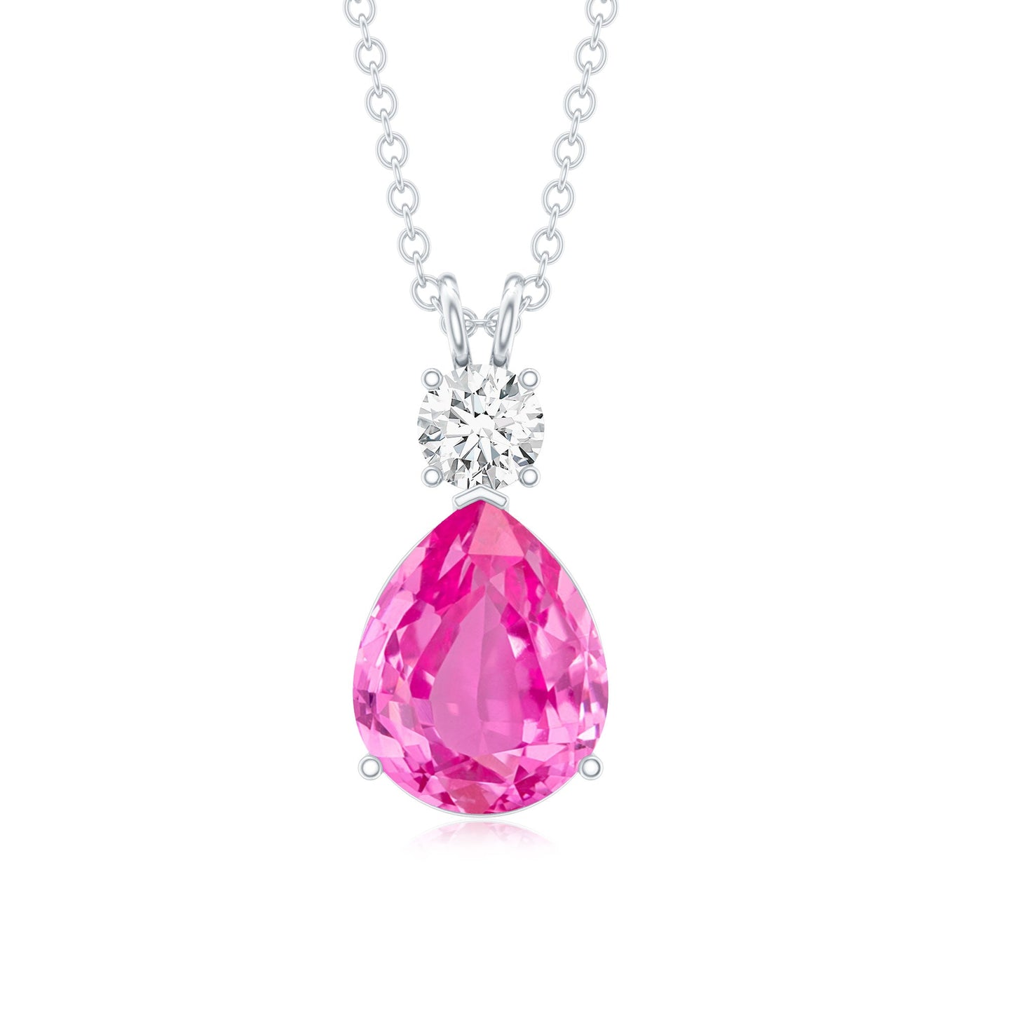 Pear Cut Created Pink Sapphire Drop Pendant Necklace