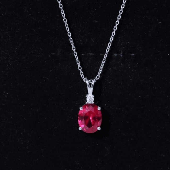 AAAA Quality 4 Carat Lab Grown Ruby Oval Necklace with Silver Chain