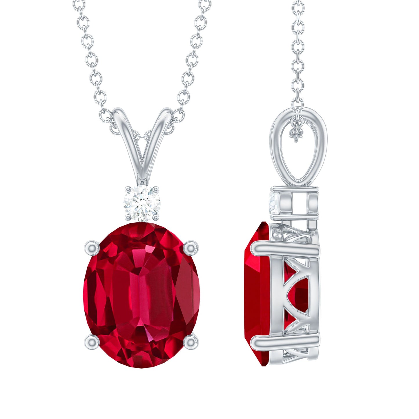 AAAA Quality 4 Carat Lab Grown Ruby Oval Necklace with Silver Chain