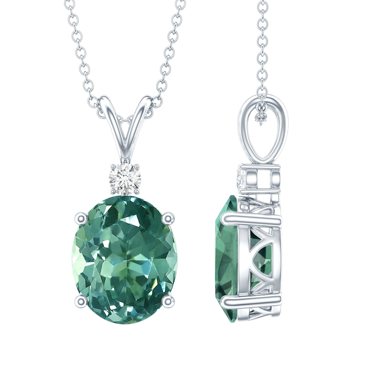 4 Carat Lab Grown Oval Shaped Green Sapphire Solitaire Necklace