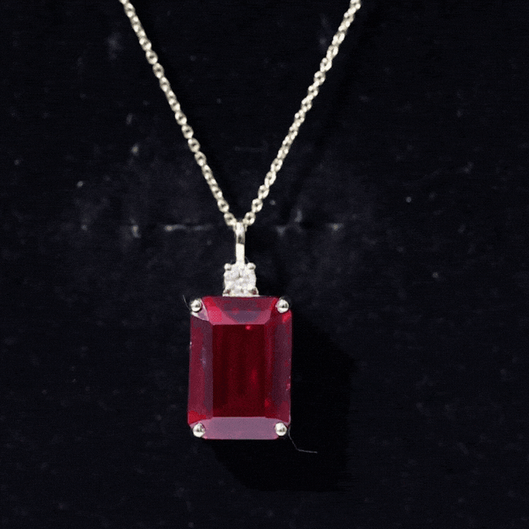 Octagon Cut Created Ruby Solitaire Pendant with Moissanite