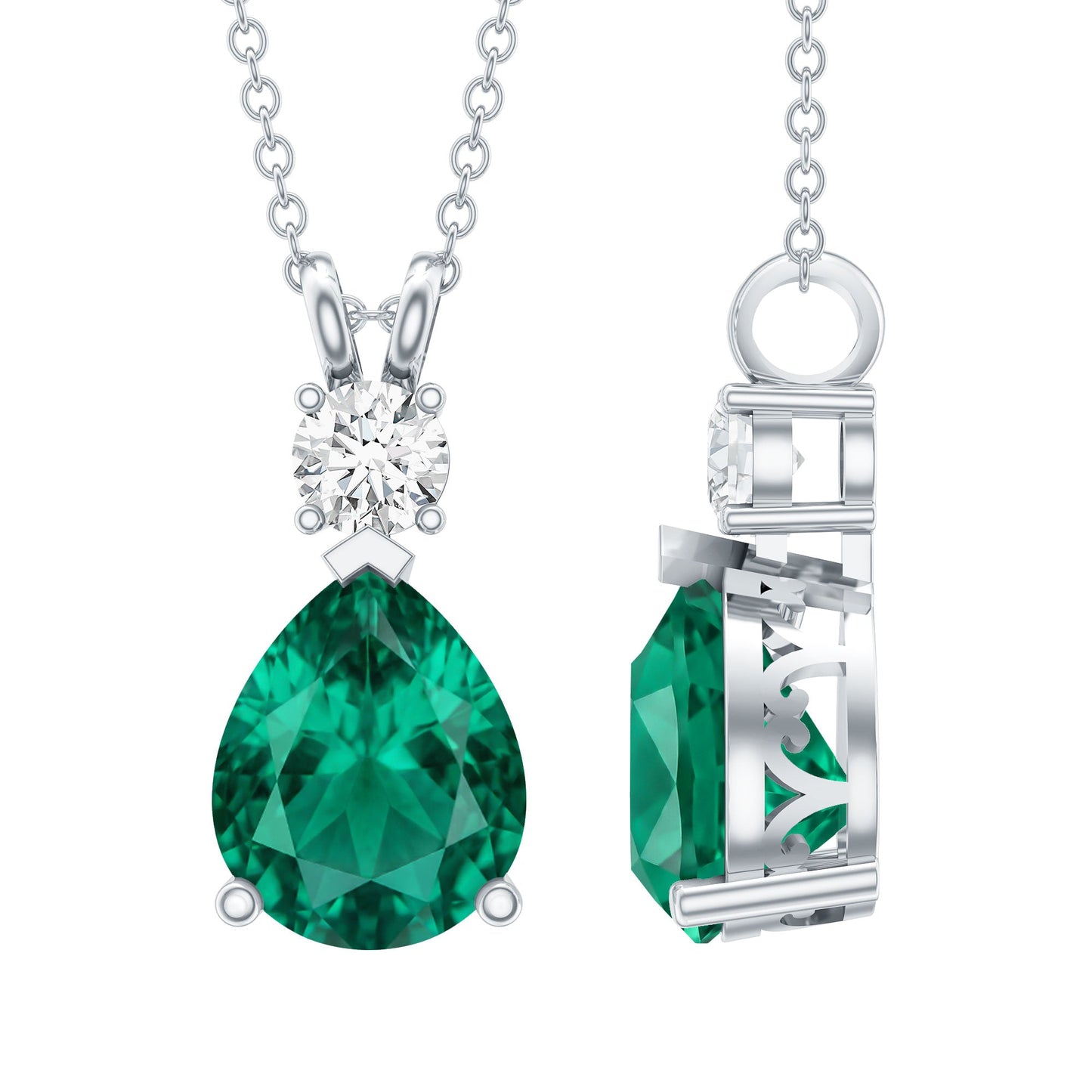 2.5 CT Lab Created Emerald Teardrop Pendant with Certificate