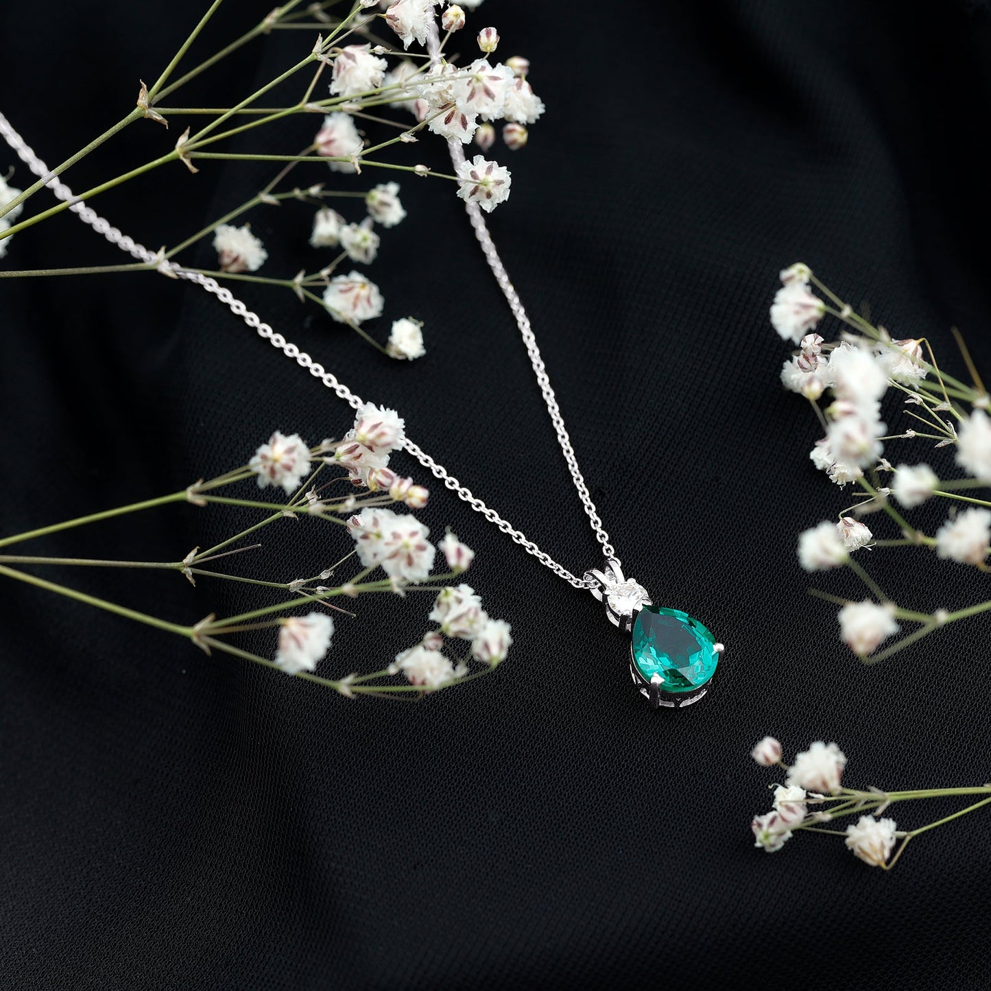 2.5 CT Lab Created Emerald Teardrop Pendant with Certificate