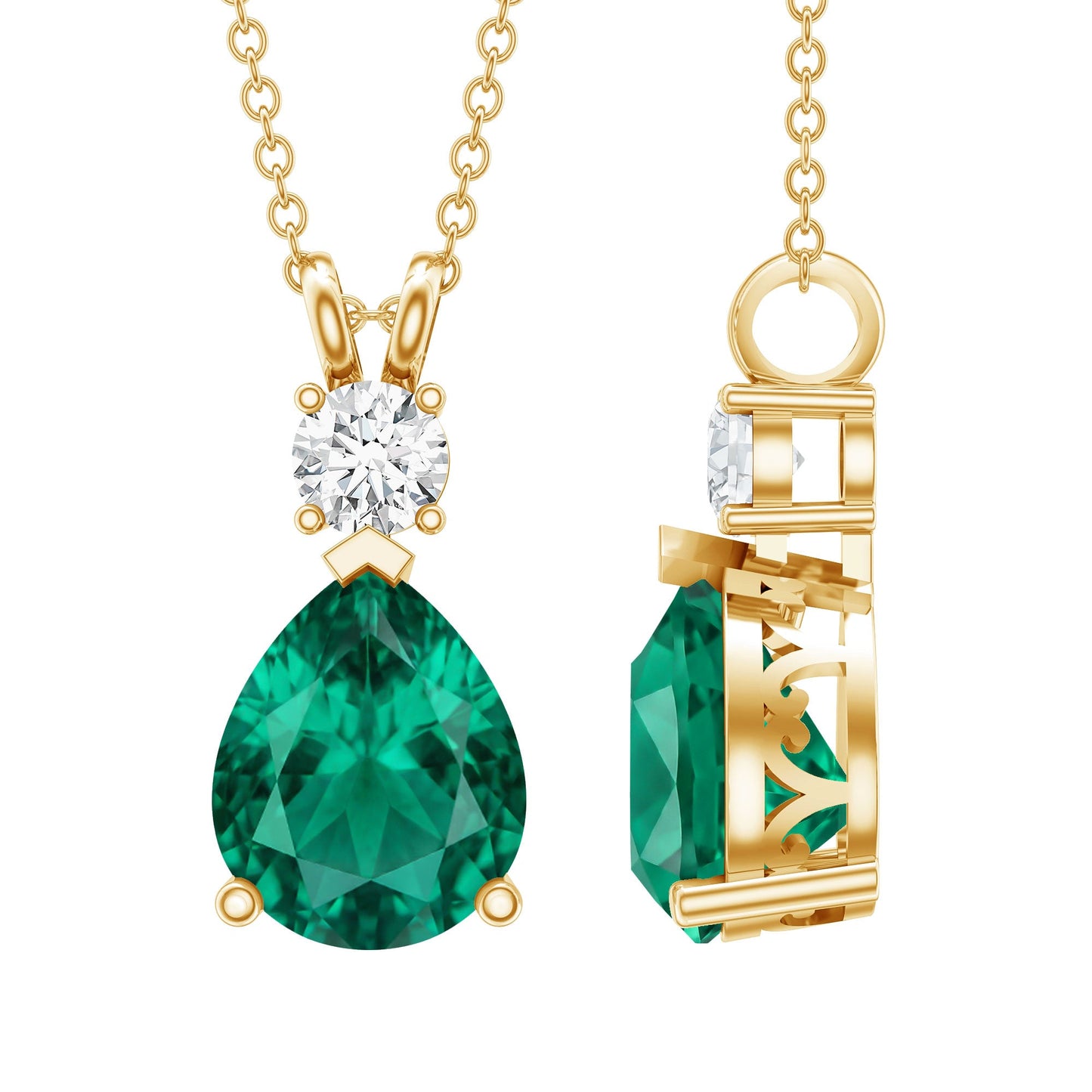 2.5 CT Lab Created Emerald Teardrop Pendant with Certificate