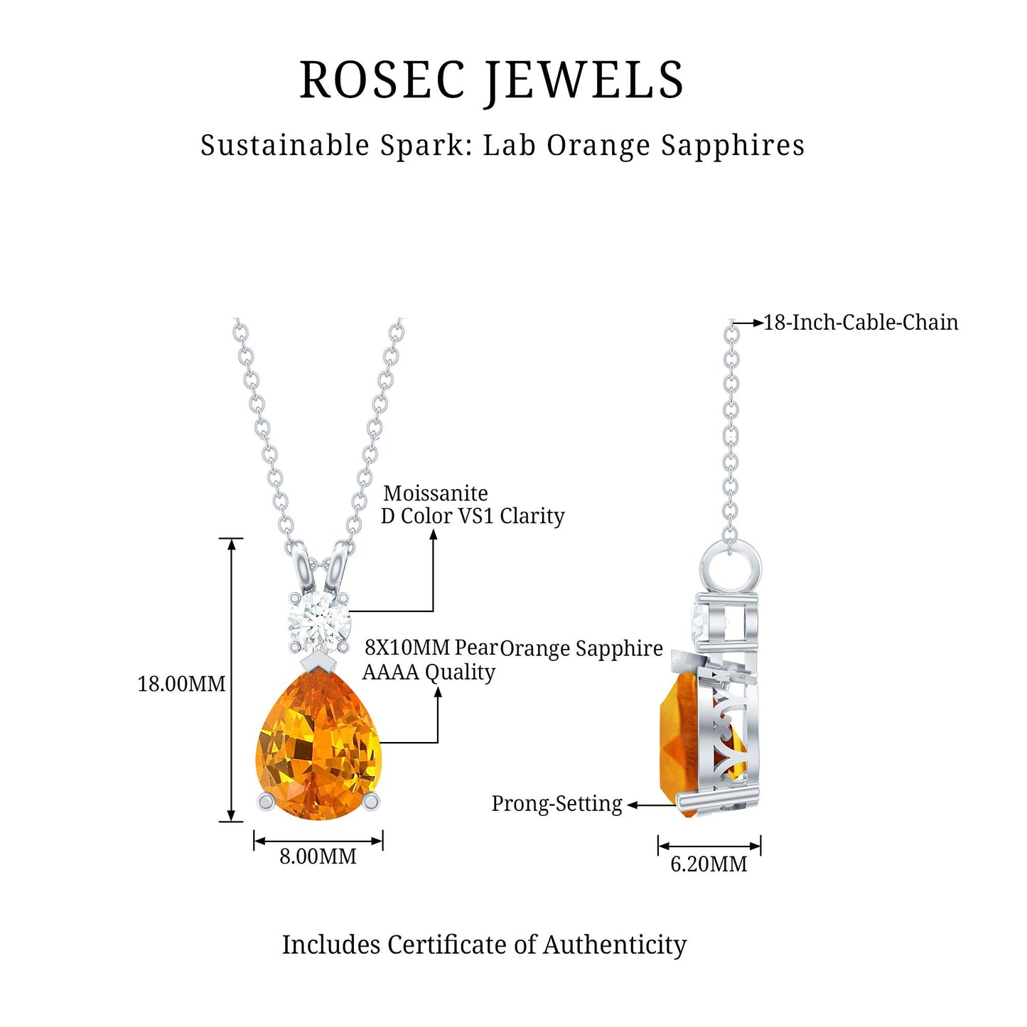 Lab Created Orange Sapphire Statement Necklace with Moissanite