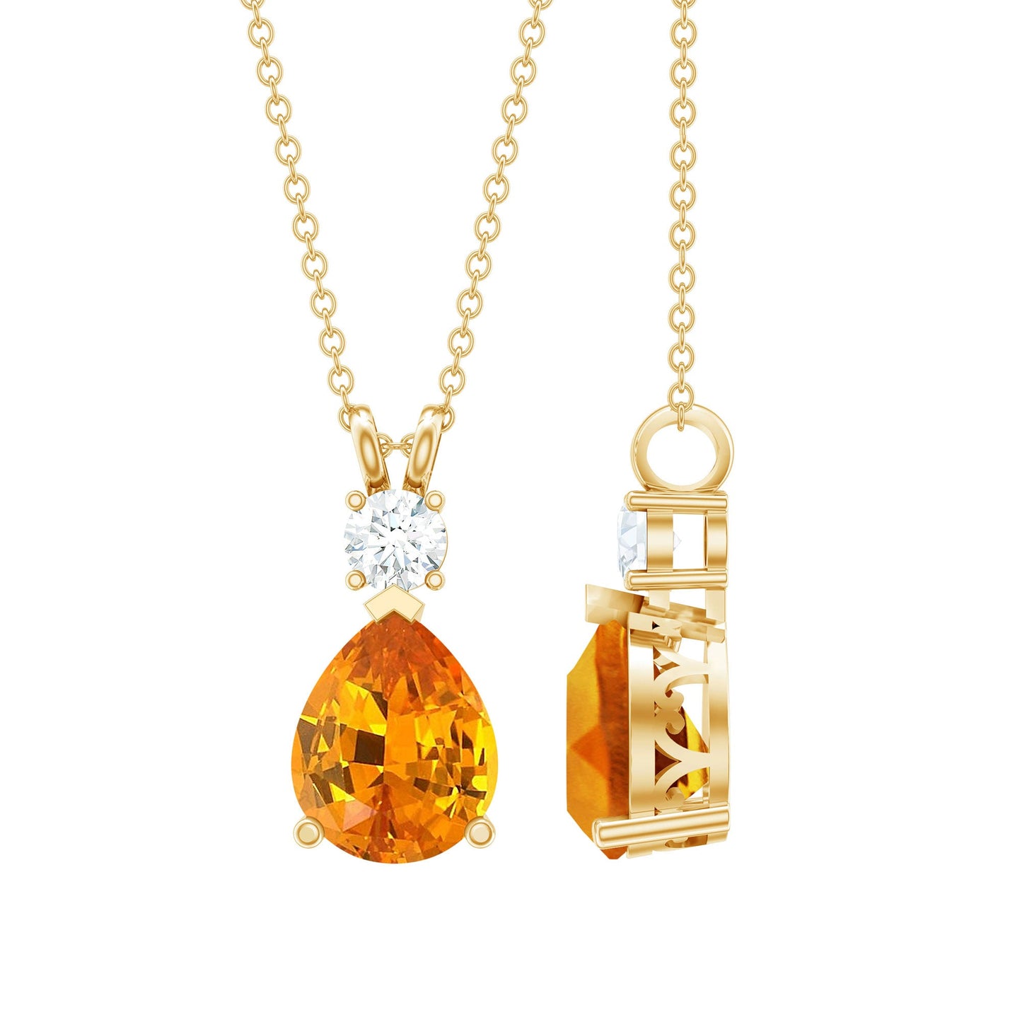 Lab Created Orange Sapphire Statement Necklace with Moissanite