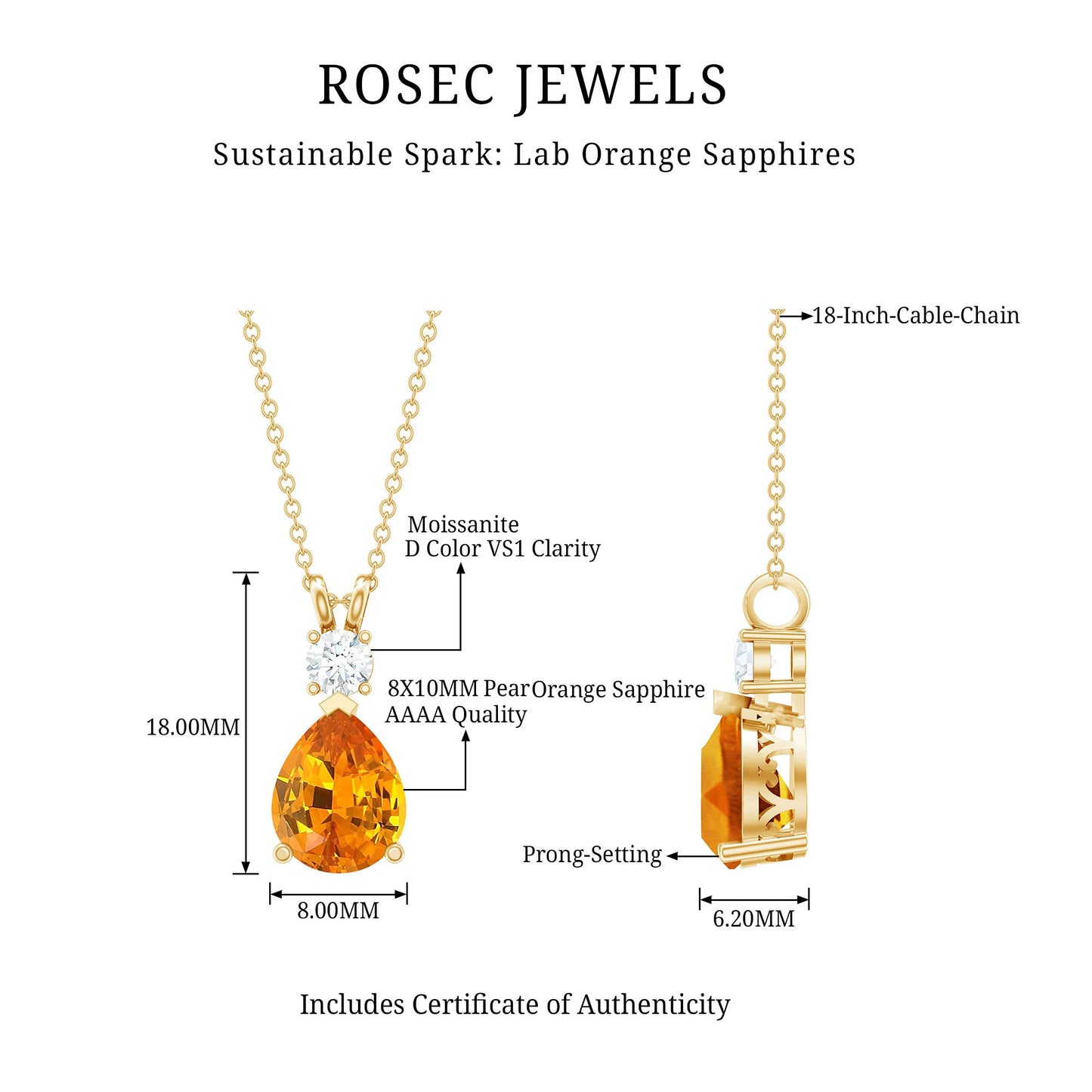 Lab Created Orange Sapphire Statement Necklace with Moissanite