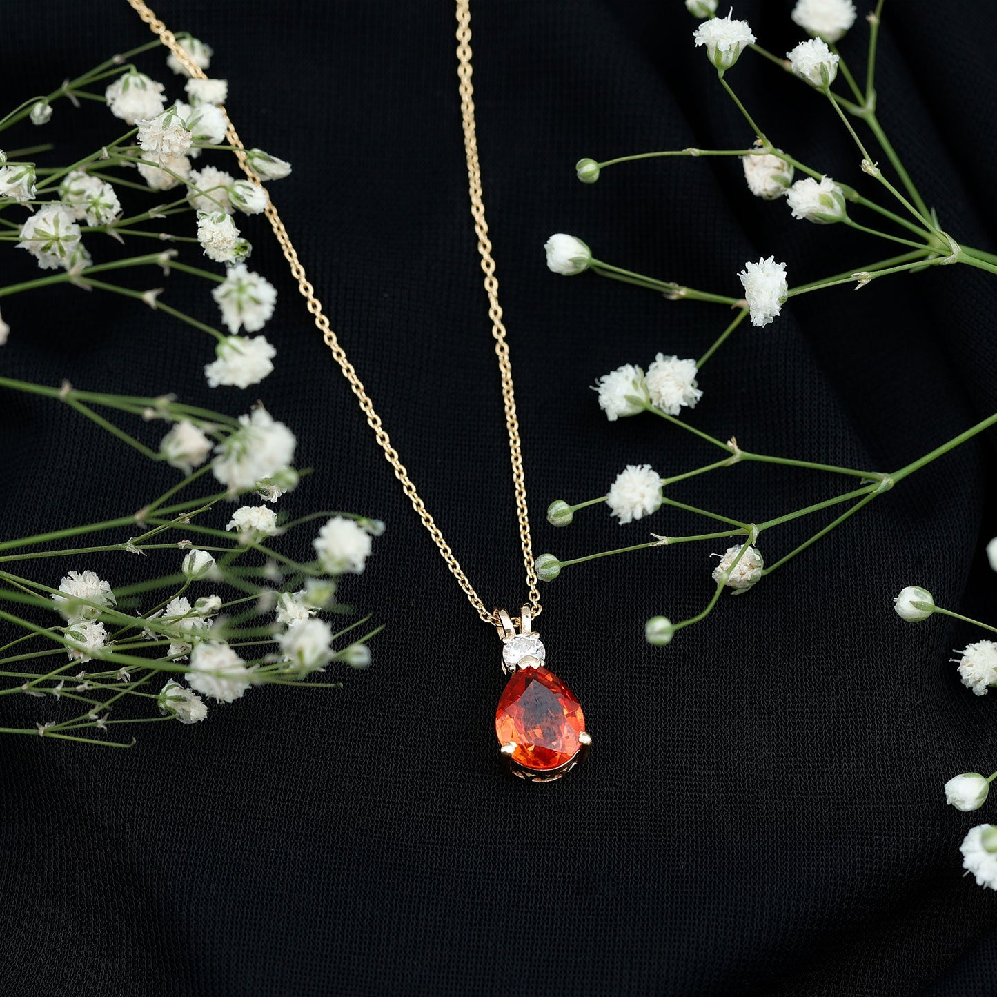 Lab Created Orange Sapphire Statement Necklace with Moissanite