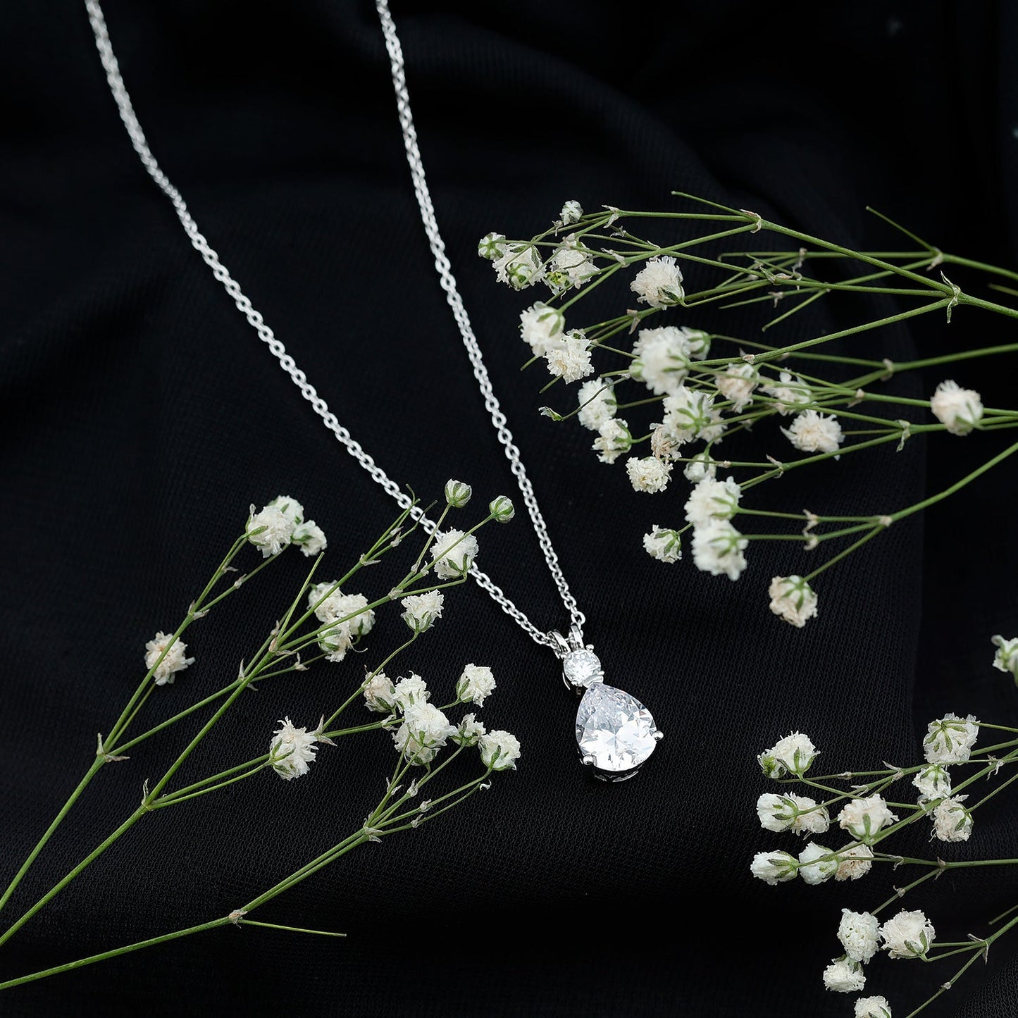 Pear and Round Shaped Zirconia Drop Pendant