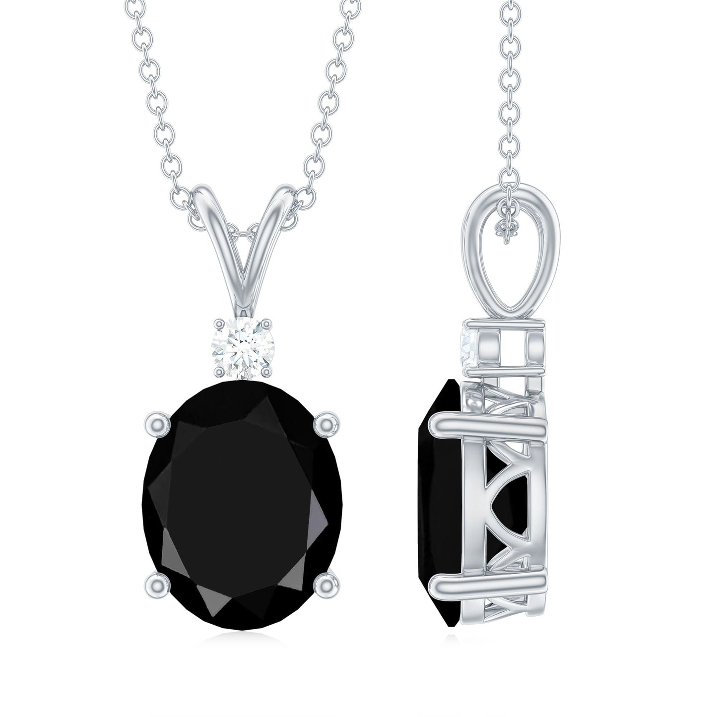 4.2 Carat Oval Shape Lab Created Black Diamond Solitaire Pendant Necklace