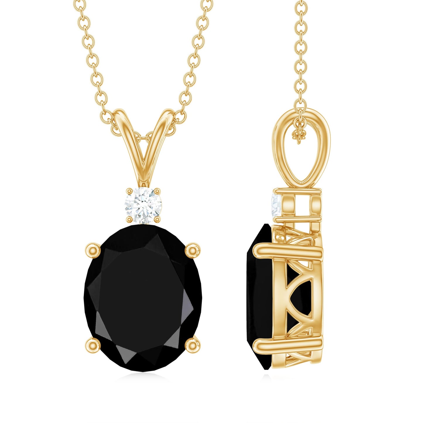 4.2 Carat Oval Shape Lab Created Black Diamond Solitaire Pendant Necklace