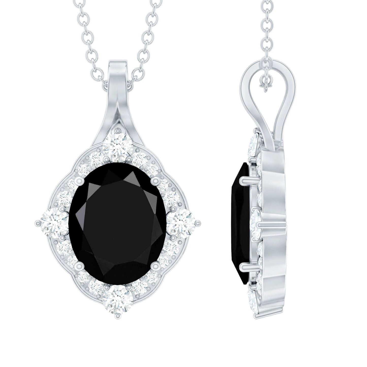 Vintage Style Created Black Diamond Halo Pendant Necklace