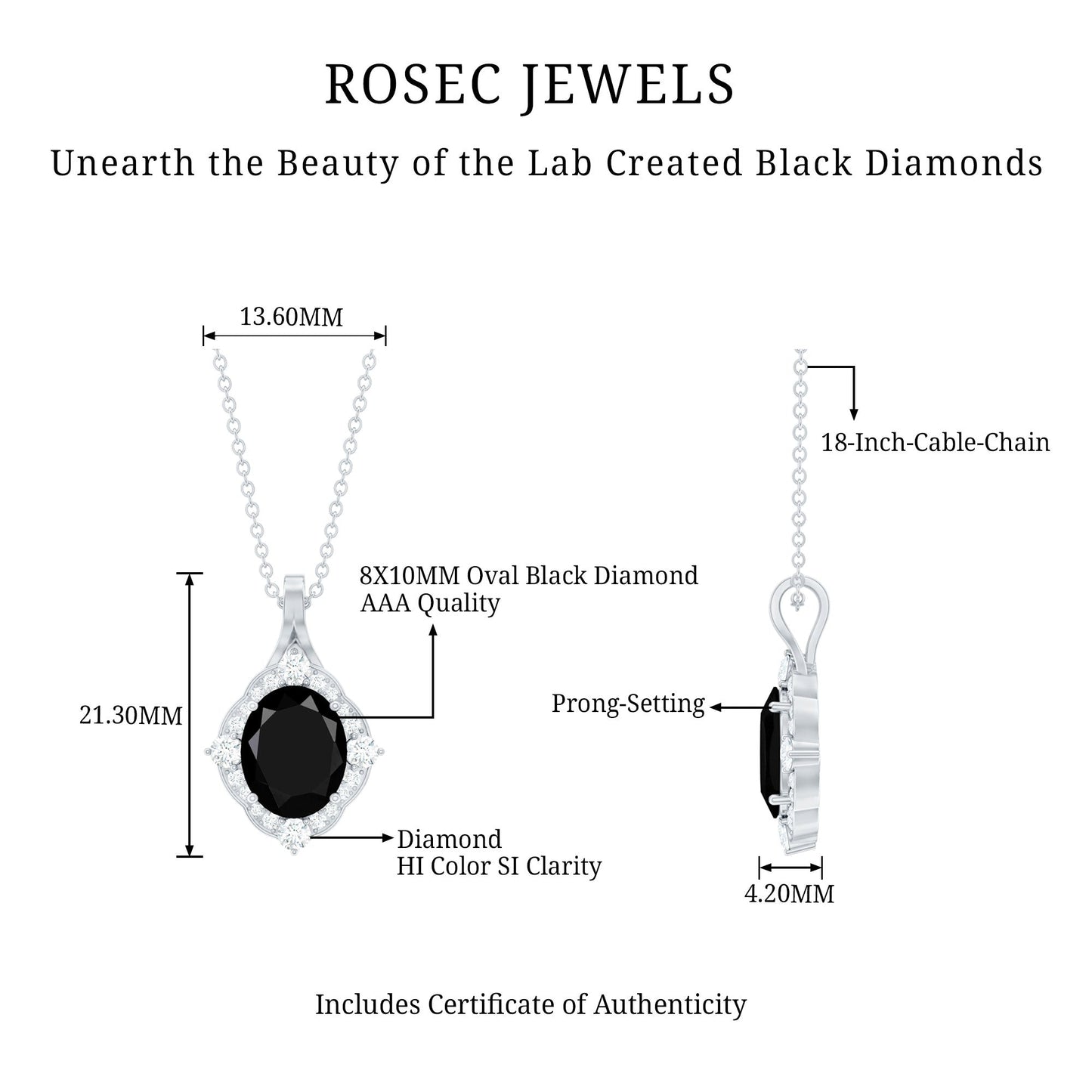Vintage Style Created Black Diamond Halo Pendant Necklace